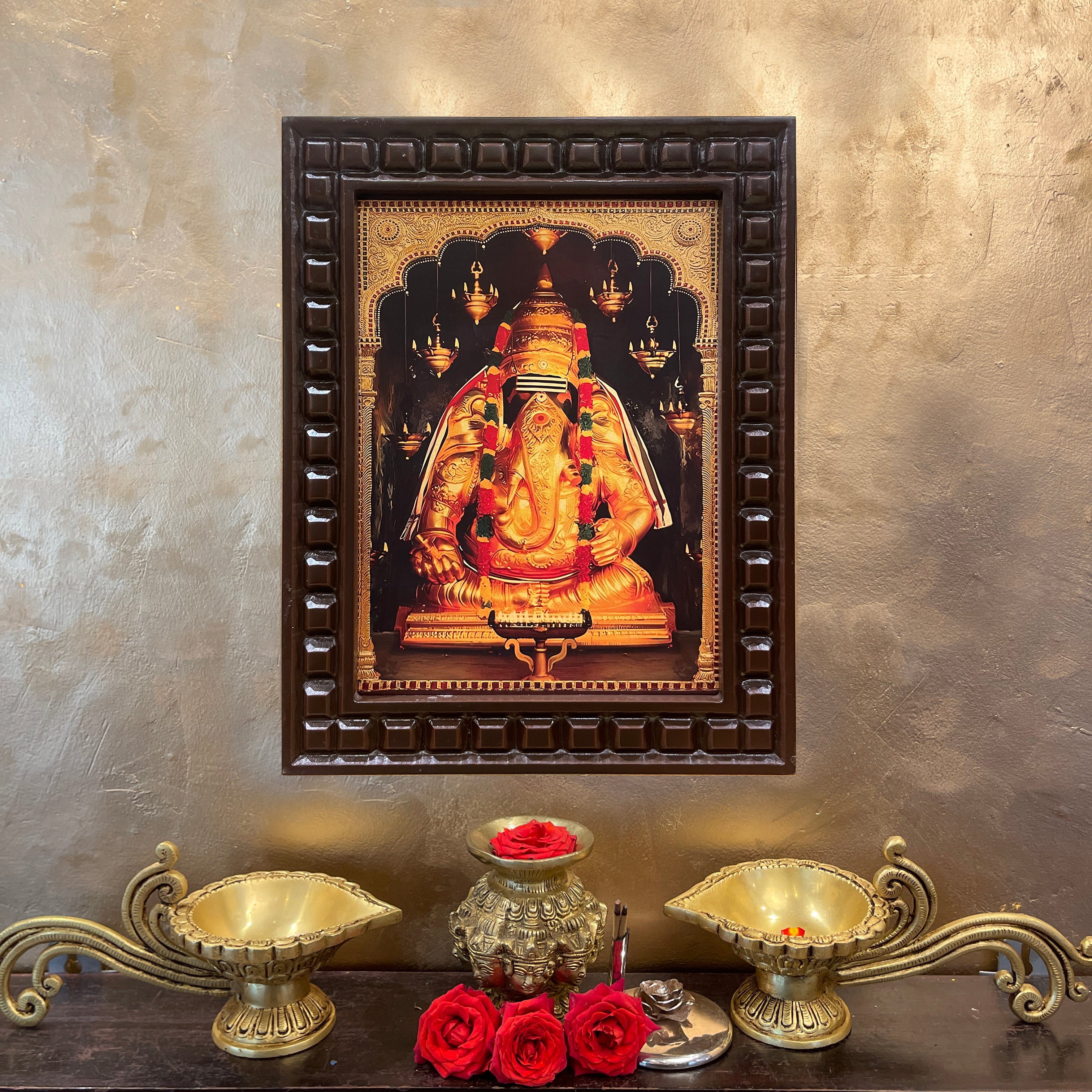 Ganesha Pillayarapatti karapaga Vinayagar Gold Foil Art Within Wooden Frame