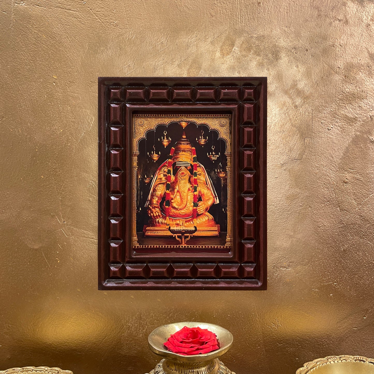 Ganesha Pillayarapatti karapaga Vinayagar Gold Foil Art Within Wooden Frame