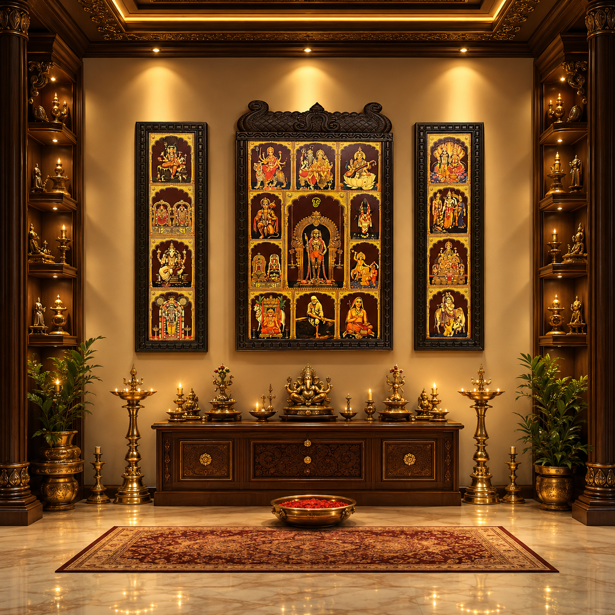 19 Gods Gold Leaf Wall Art | Premium Pooja Room Frame | Estudio