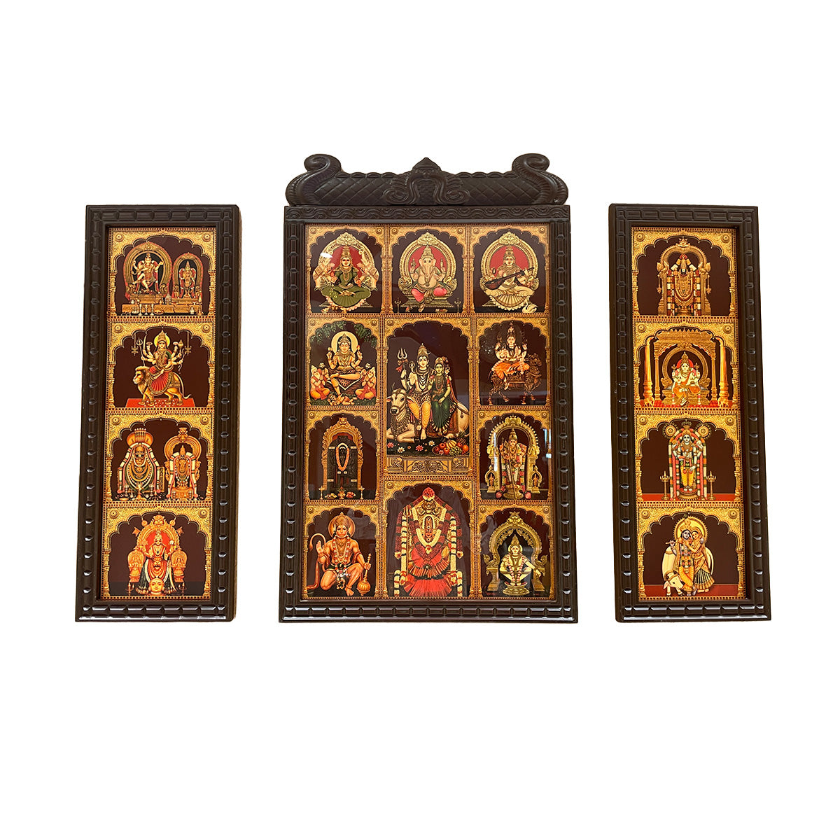 Set of 3 God Frames for Pooja Room | Premium Gold Leaf Artwork | Luxury Hindu Wall Art | Temple Decor by ESTUDIO