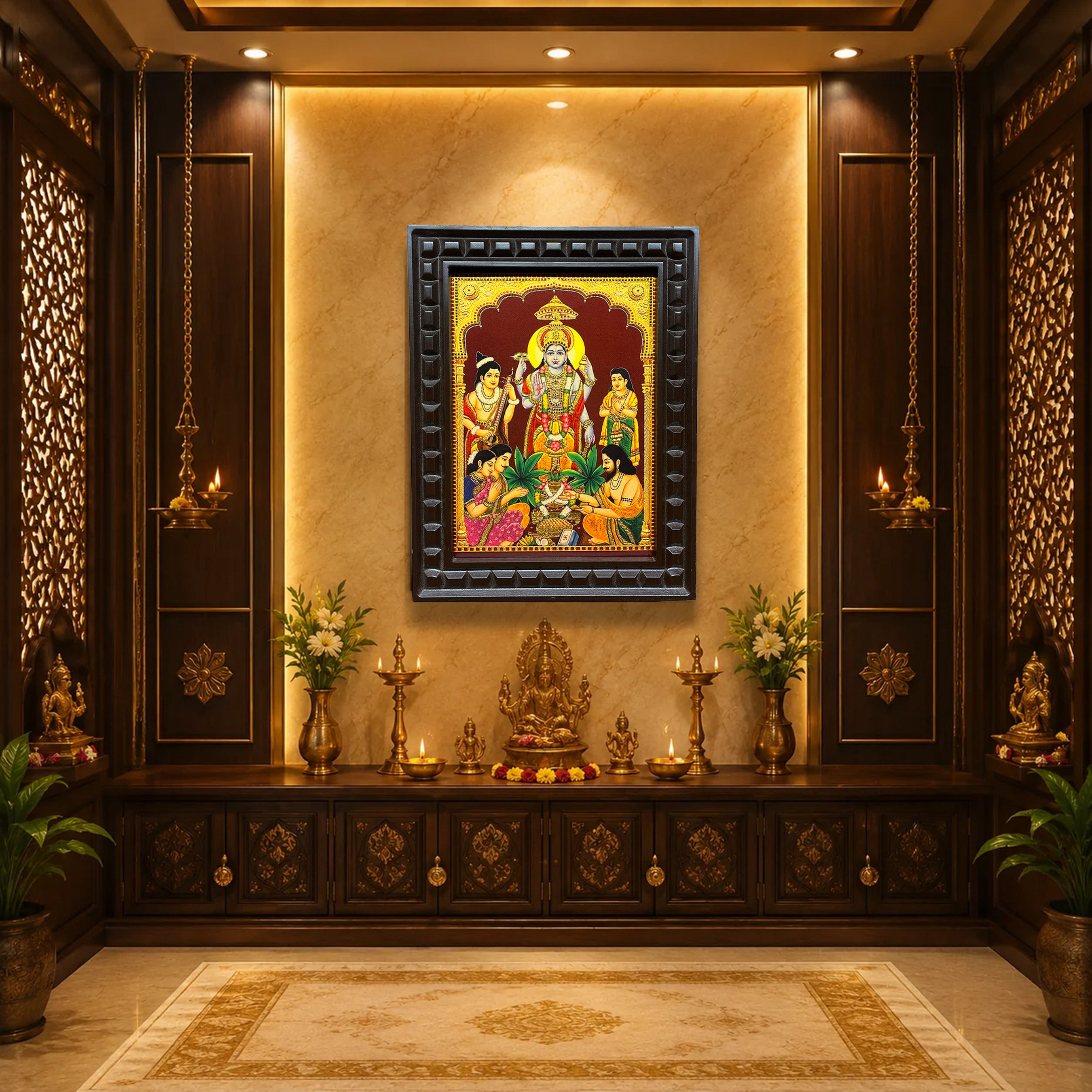 SatyaNarayana Gold Leaf Art | Traditional Pooja Room Wall Decor