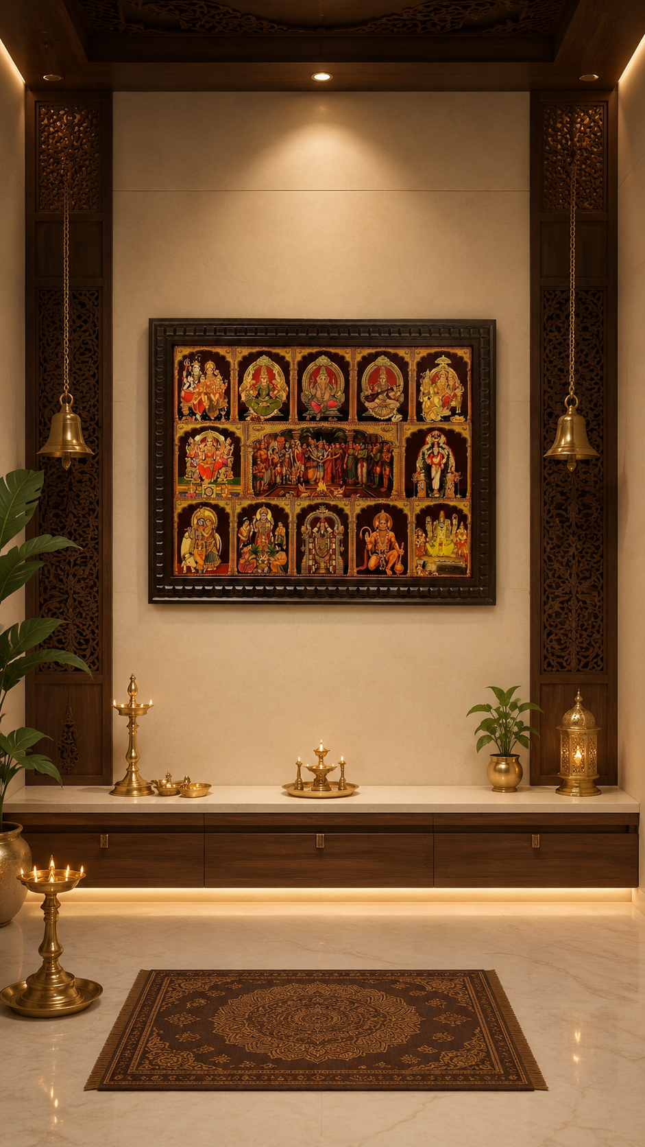 13 Divine Hindu Gods Gold Leaf Wall Art for Pooja Room