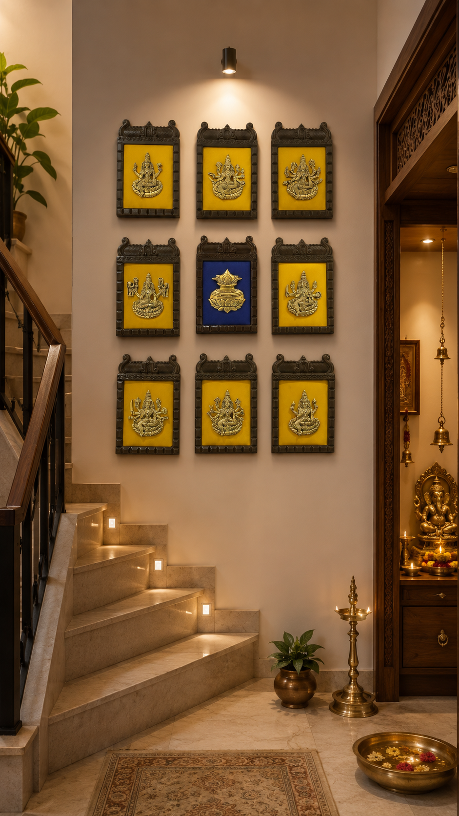 Kalash with Ashtalakshmi – Elegant Gold Finish Devotional Wall Art