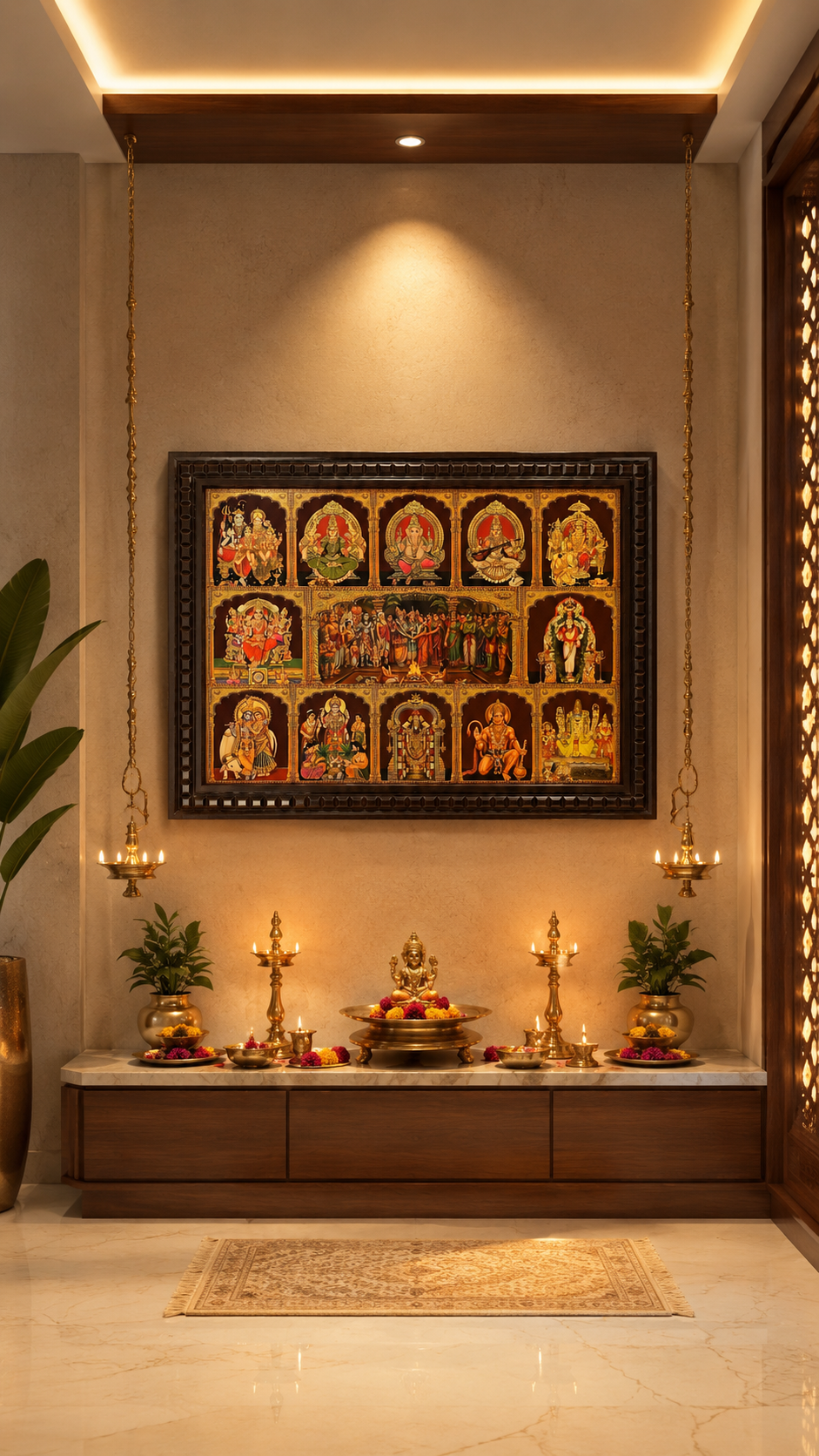 13 Divine Hindu Gods Gold Leaf Wall Art for Pooja Room
