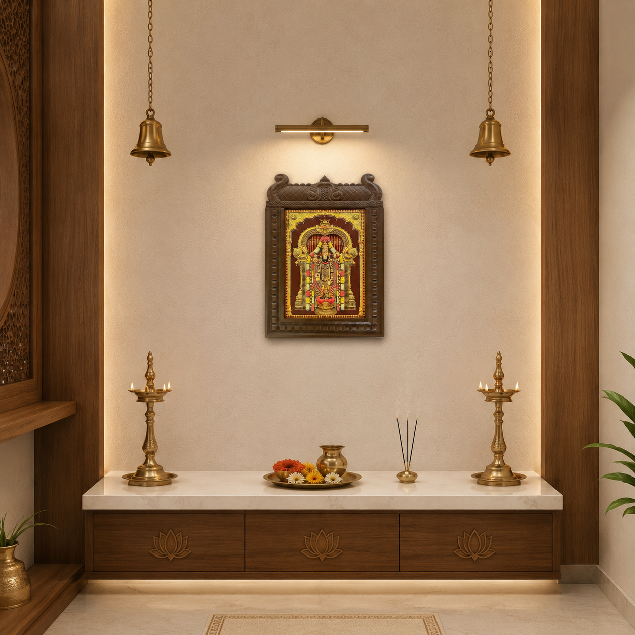 Tirupati Balaji Temple Wooden Frame Wall Art | Premium Lord Venkateswara Devotional Wall Decor | Luxury Pooja Room Frame