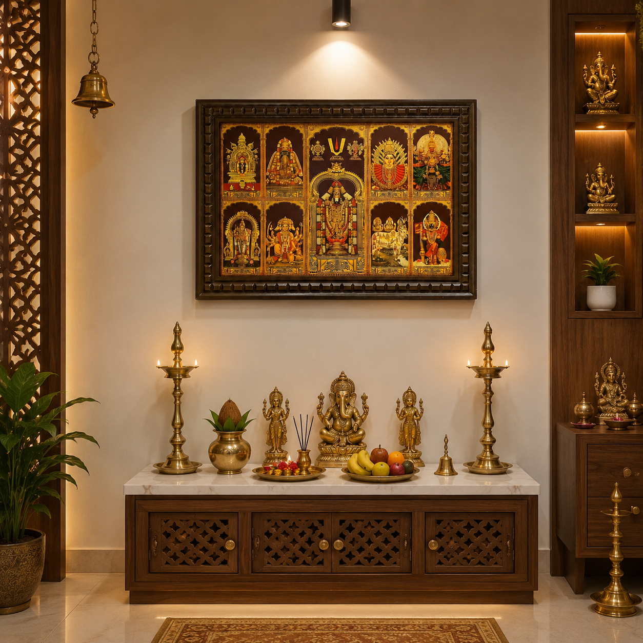 9 Gods Gold Leaf Art for Pooja Room | Premium Hindu Wall Decor Frame | Luxury Home Temple Wall Hanging | Traditional Wooden Frame for Home, Office & Spiritual Interior