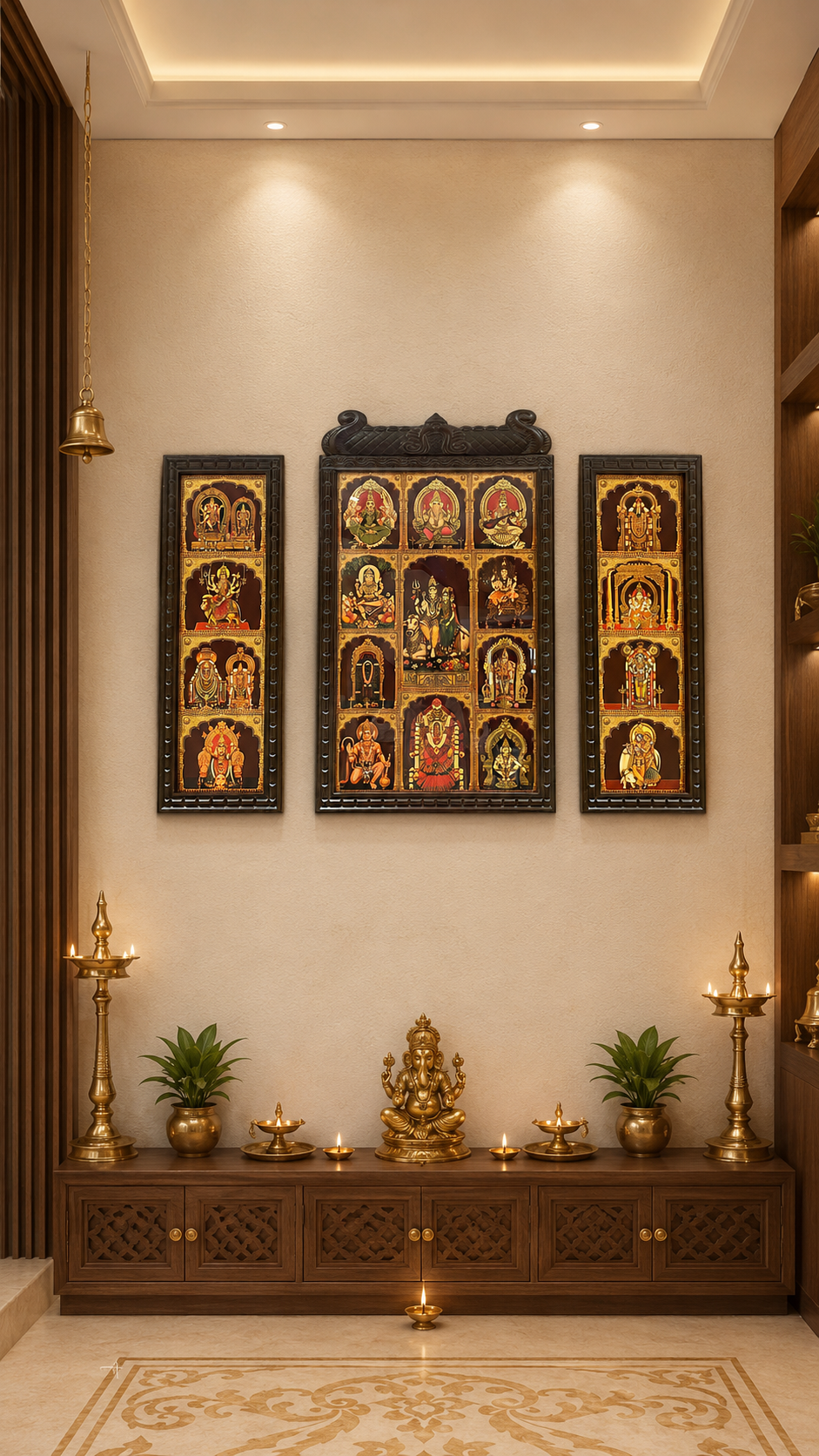 Set of 3 God Frames for Pooja Room | Premium Gold Leaf Artwork | Luxury Hindu Wall Art | Temple Decor by ESTUDIO