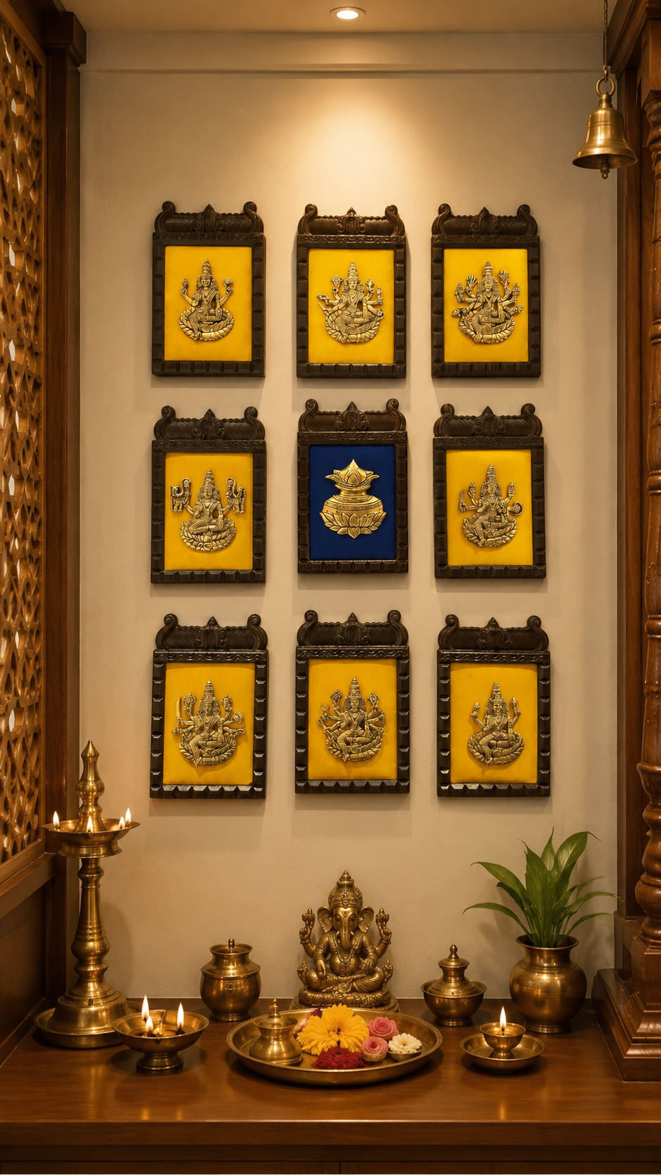 Kalash with Ashtalakshmi – Elegant Gold Finish Devotional Wall Art