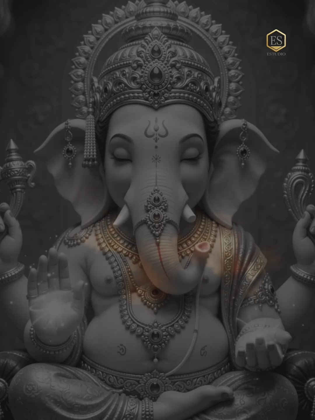 Load video: Lord Ganesha Marble Dust Handcrafted Idol with Gold Embellishment