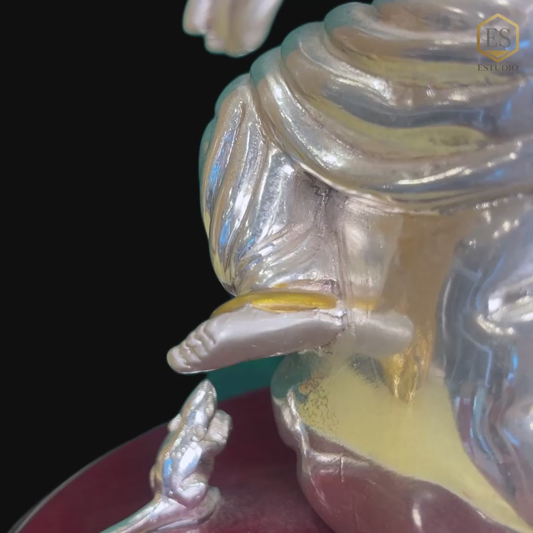 Load video: Ganesha Idol – Silver Finish Artistic Balancing Ganesha for Home, Office &amp; Gift Decor