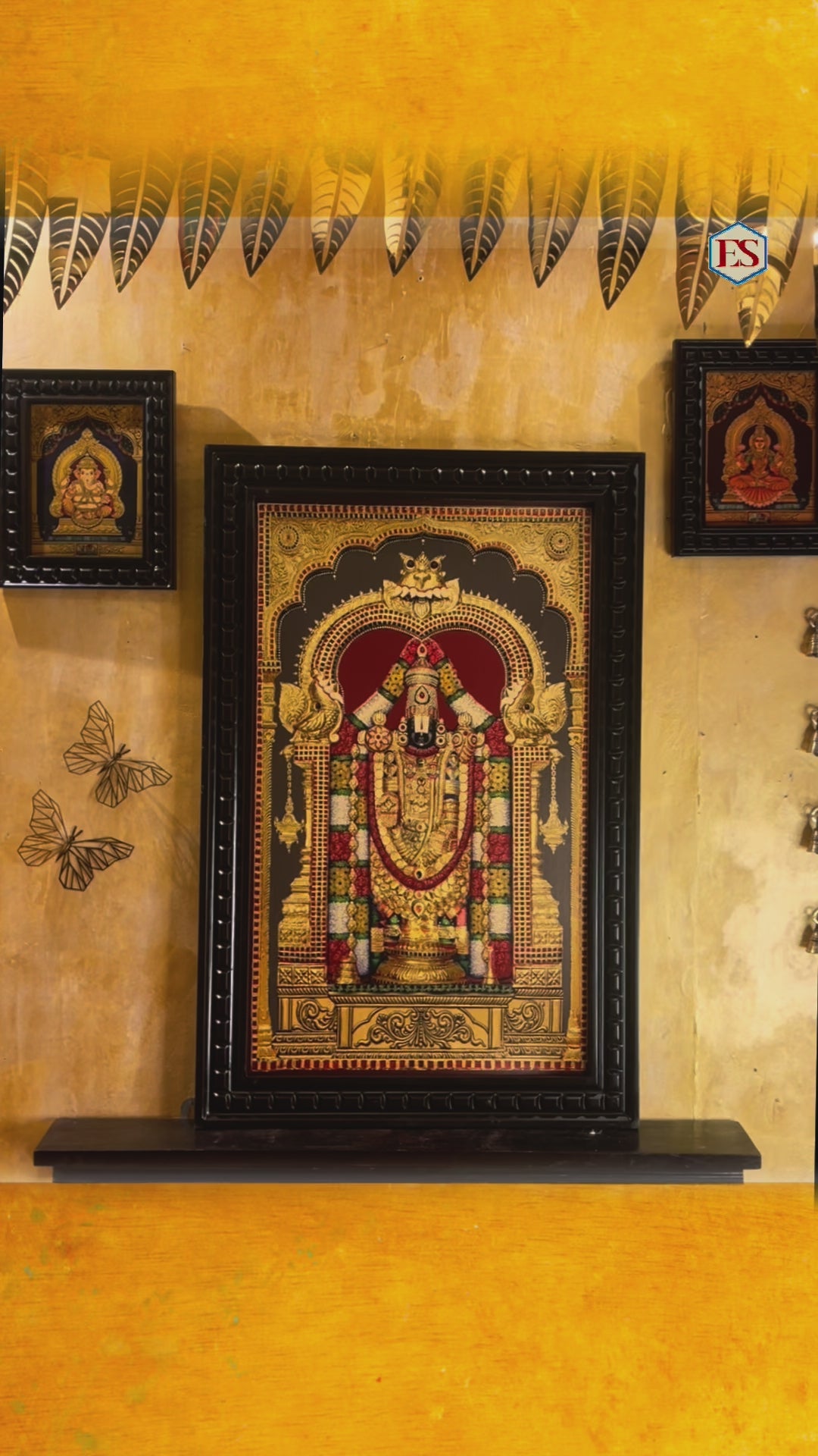 Load video: Tirupati Balaji Gold Leafed Art With Wooden Frame