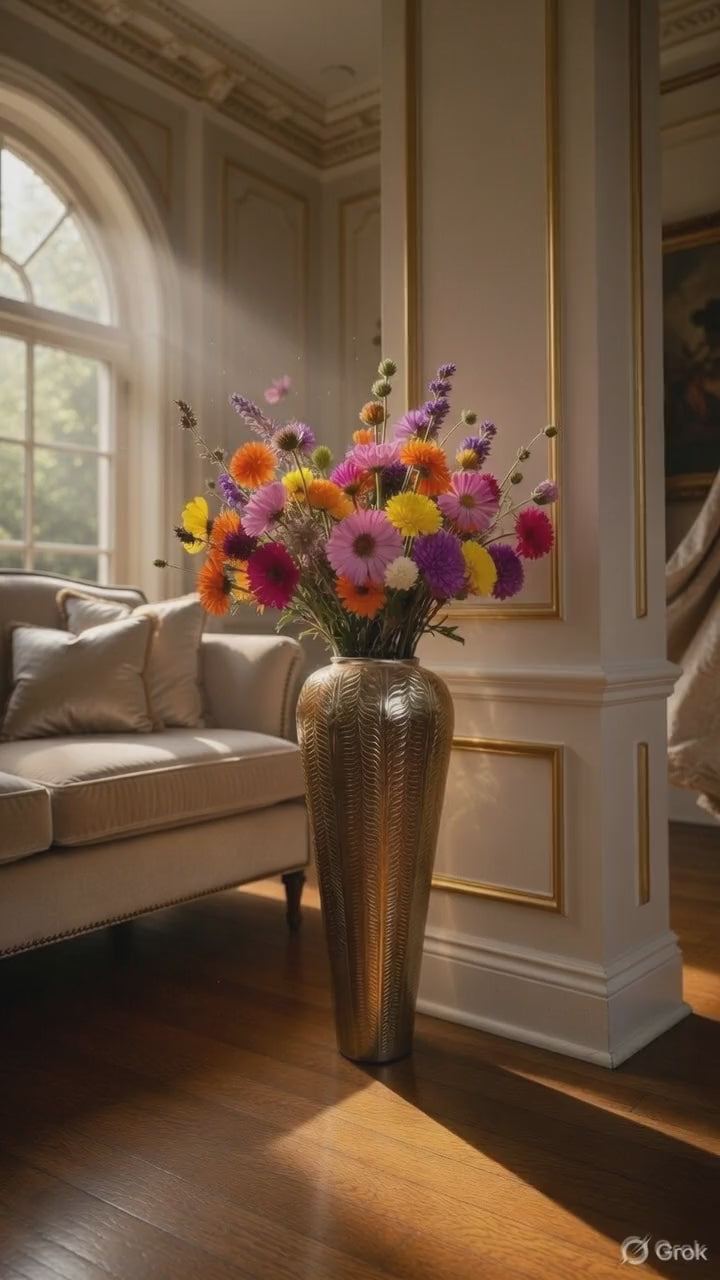 Load video: Luxury Mild Steel Silver Finish Decorative Floor Vase | Elegant Home Decor