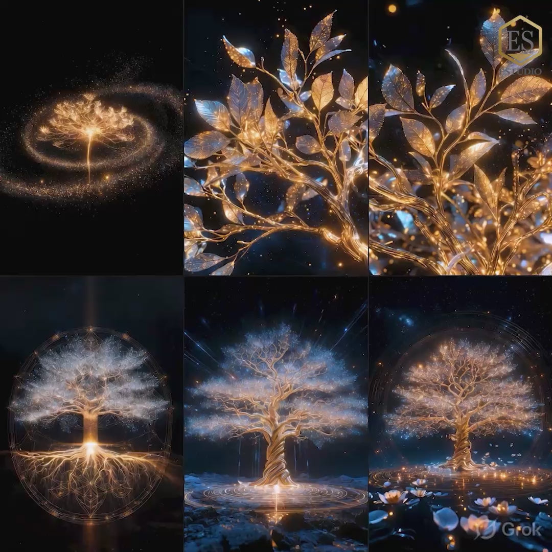 Load video: Brass Tree of Life Wall Art with Birds, Blue Silk Backdrop  Frame | Luxury Home Decor
