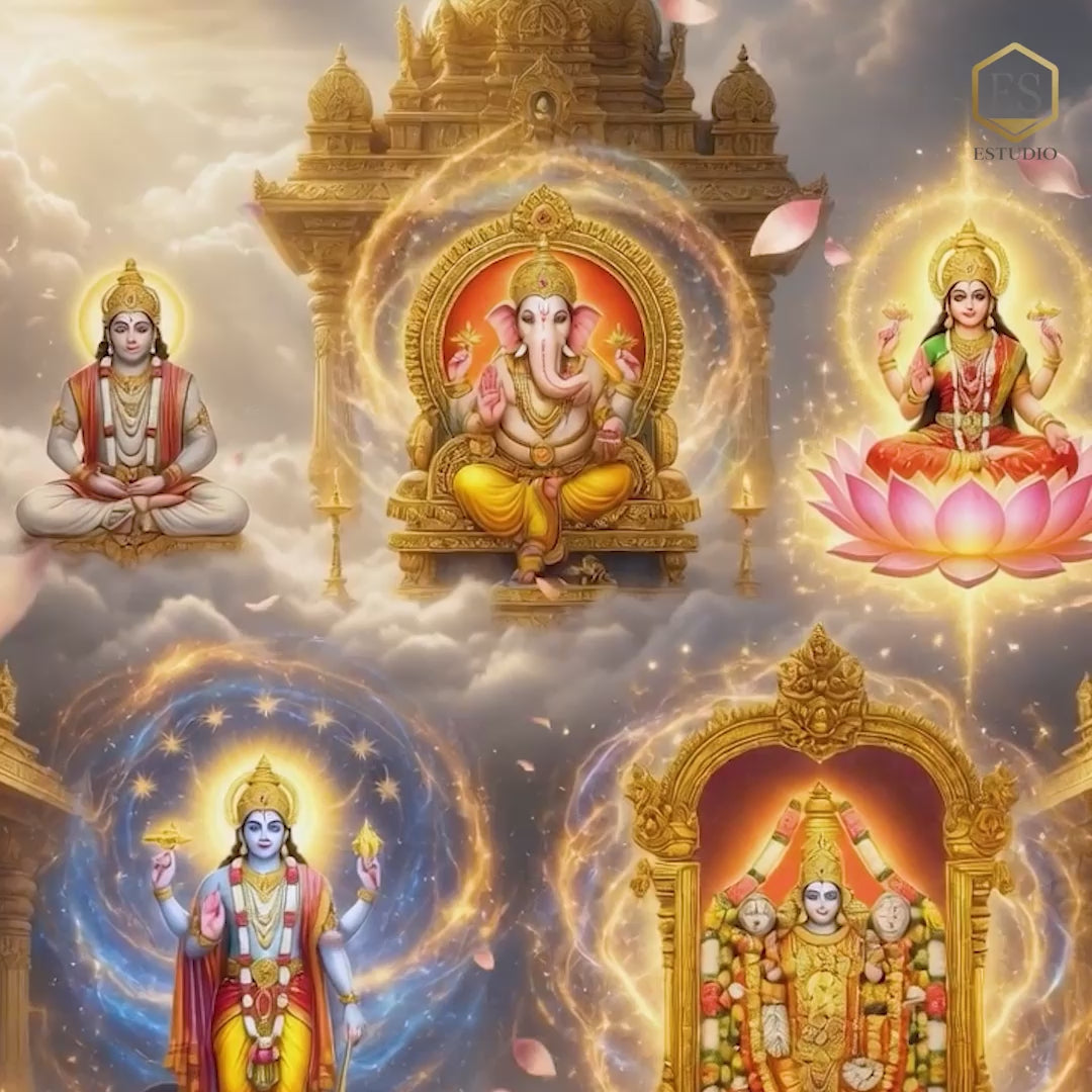 Load video: Divine 17 Gods Temple Wall Frame - Spiritual Wall Art for Home &amp; Pooja Room