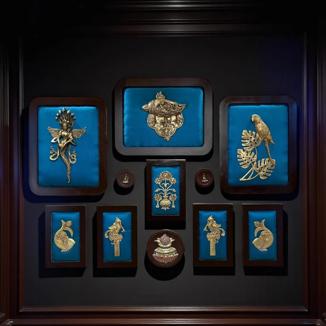 Load video: Brass Divine Wall Art Set with Sky Blue Backdrop by Estudio