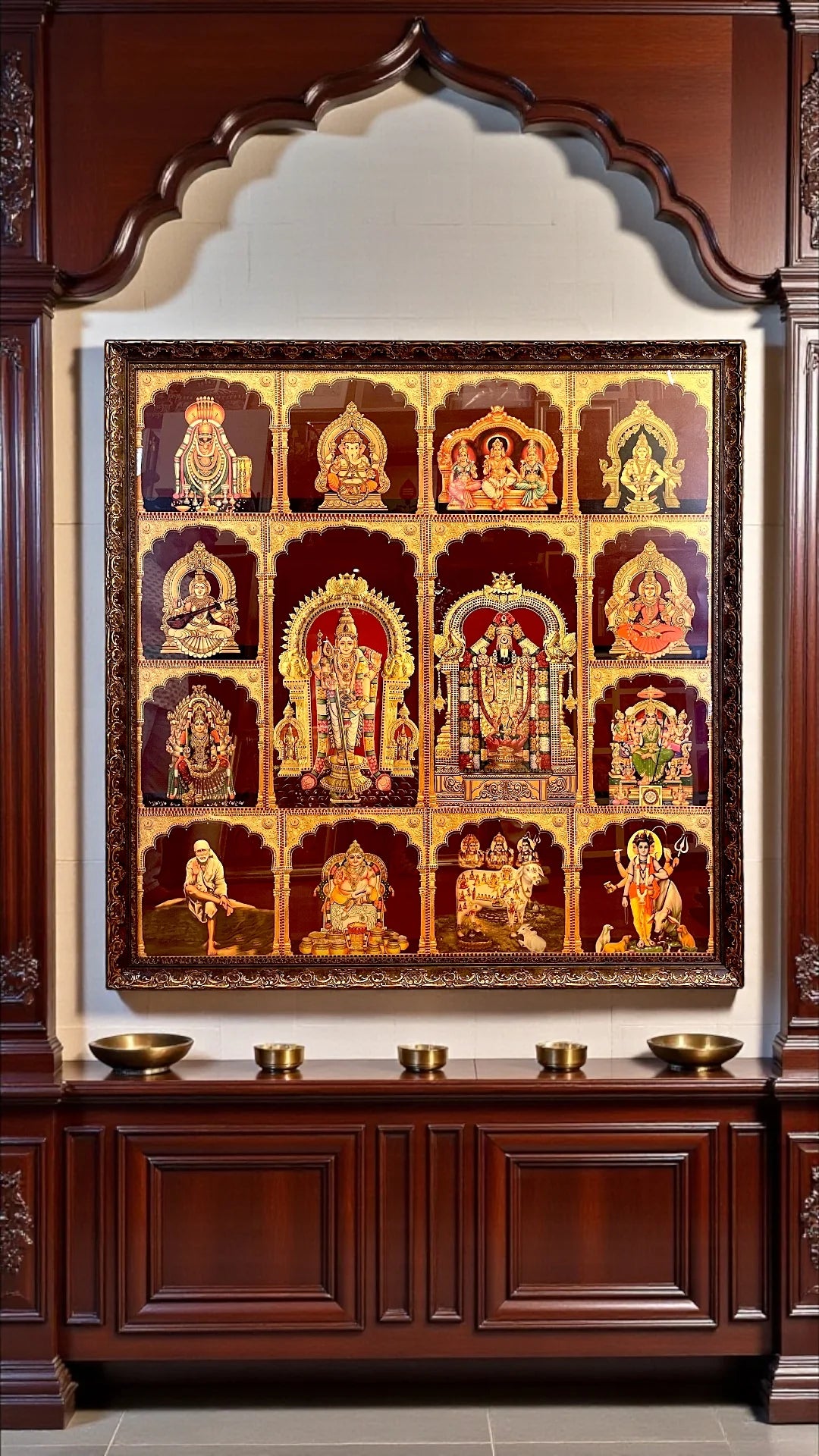 Load video: 14 Divine Gods in One Grand Frame | 5×5 Ft Wooden Pooja Wall Art.