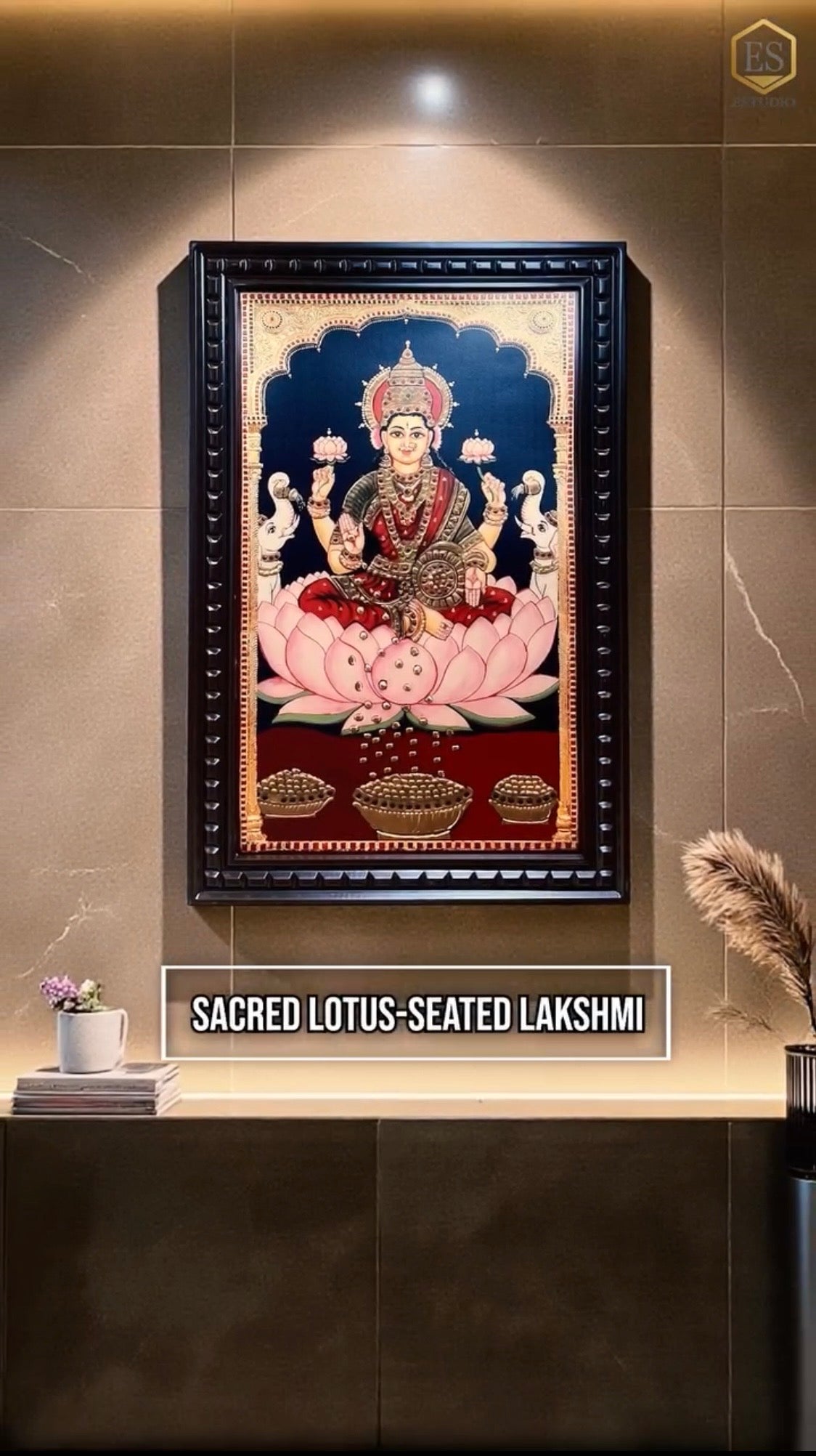 Load video: Goddess Lakshmi Gold Leaf Art in Wooden Frame