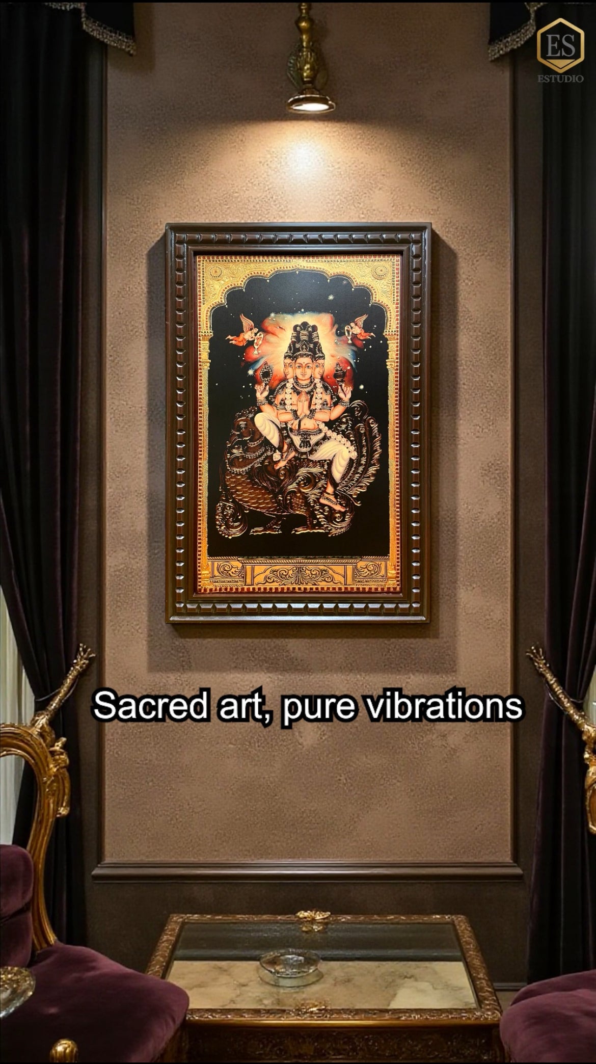 Load video: Brahma dev gold leaf wooden photo frame