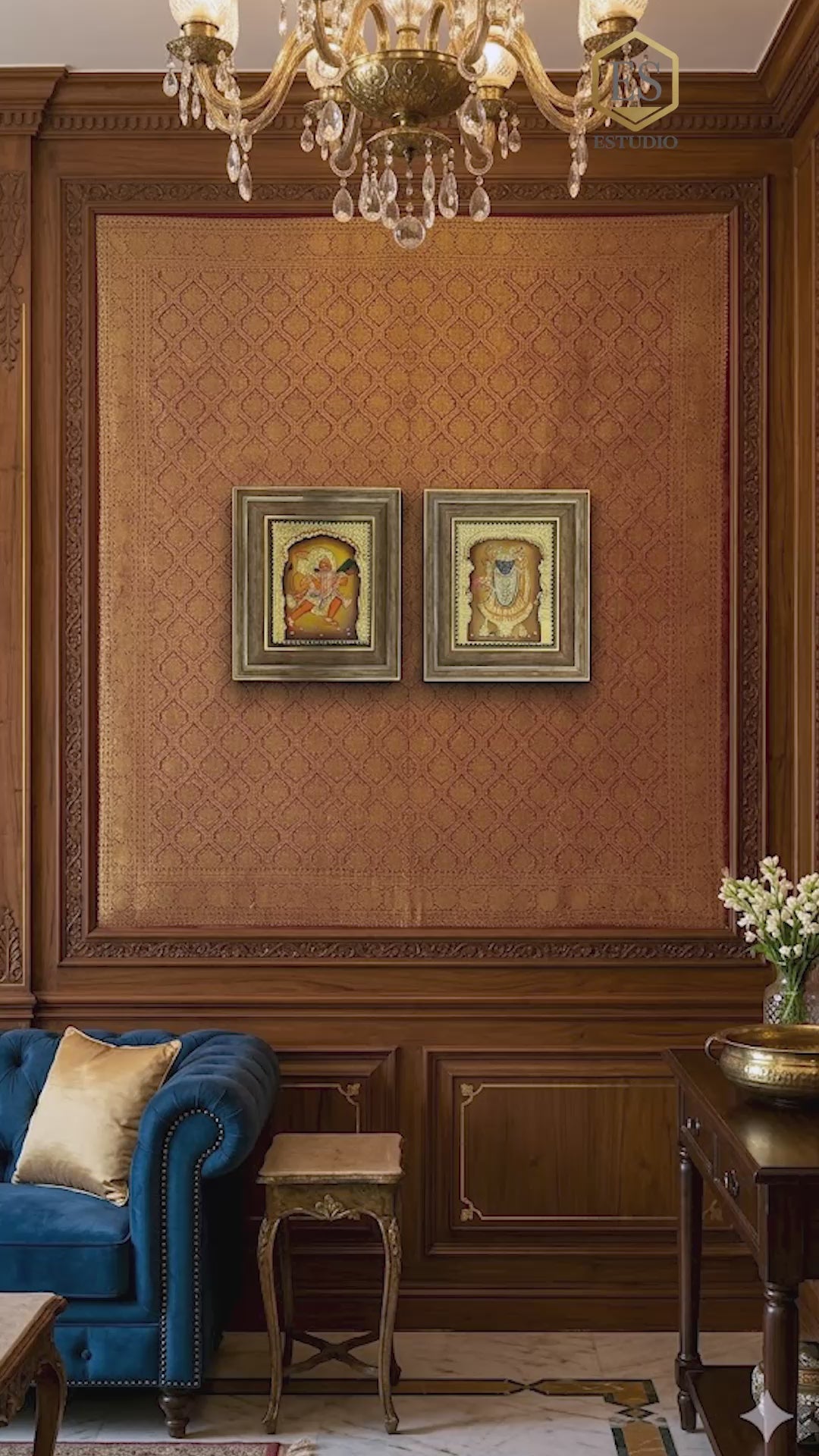 Load video: Hanuman &amp; Shrinathji Tanjore Painting Set | Handmade Gold Foil Art | Traditional Wooden Frame Wall Decor