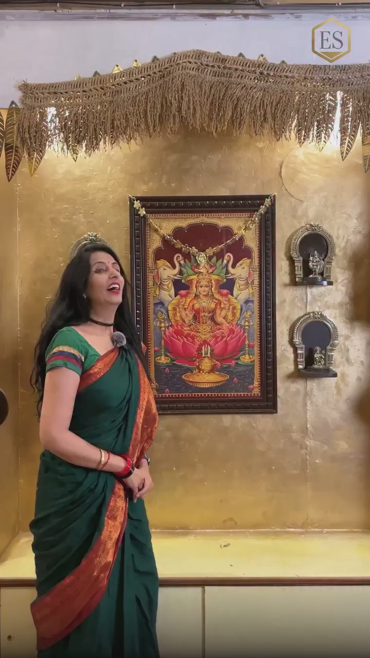 Load video: Luxury Lakshmi Wall Art Set with Sacred Idols | Traditional Pooja Room Decor | Premium Hindu Spiritual Wall Decor