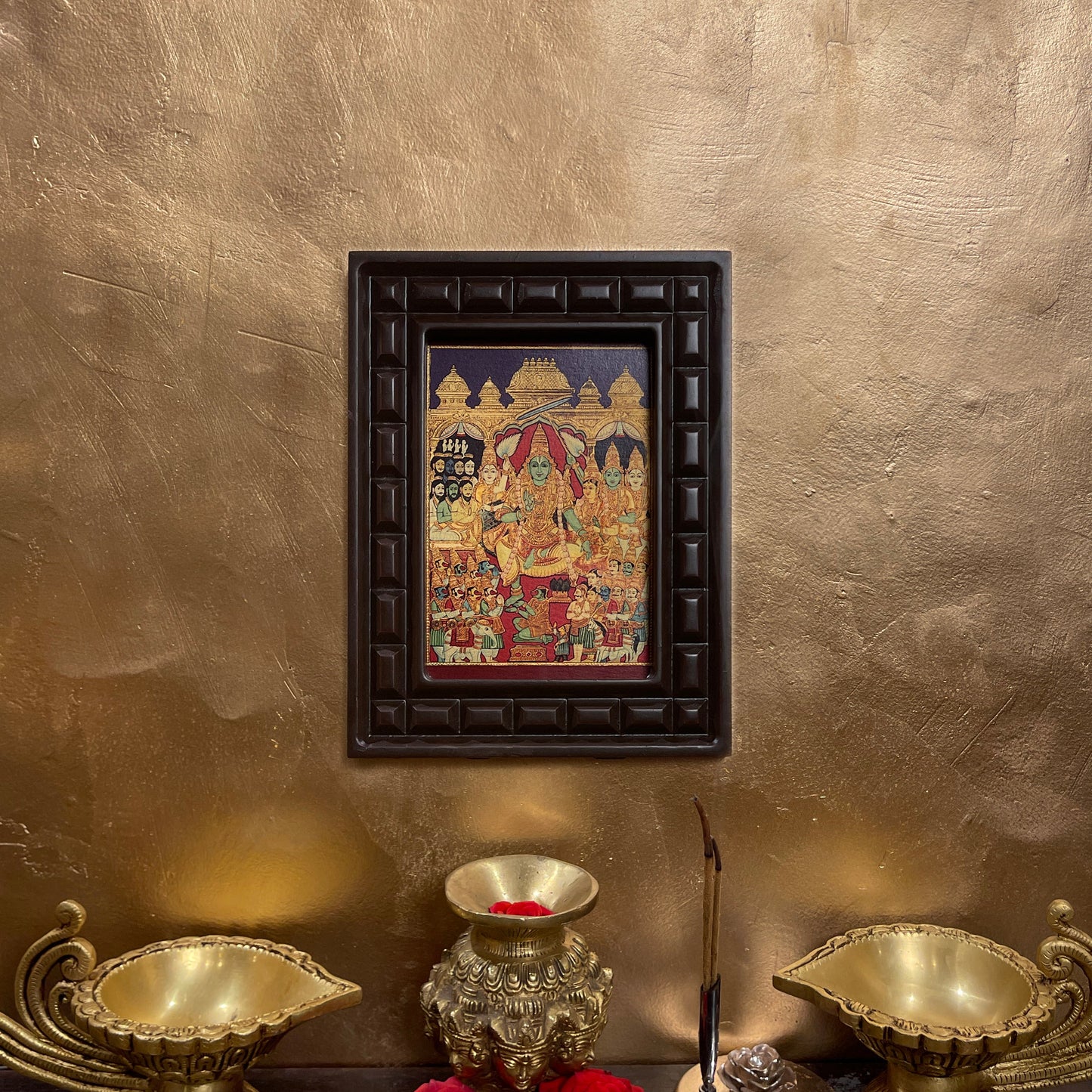 Rama Pattabhishekam Gold Leafed Art With Wooden Frame