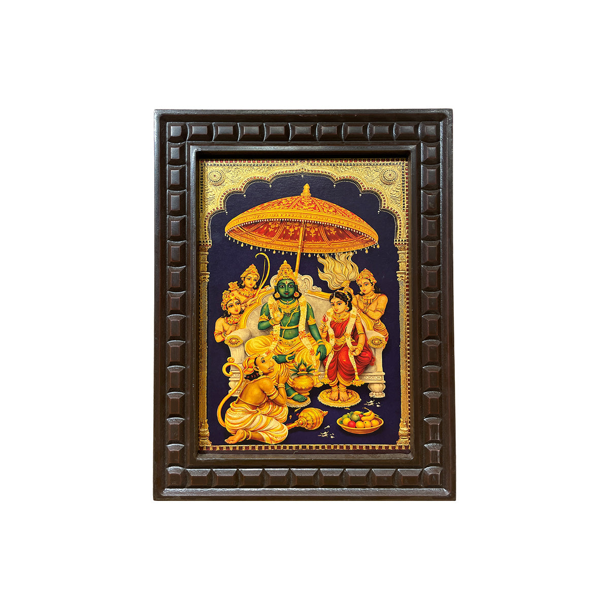 Lord Rama Pattabhishekam Gold Leaf Artwork | Premium Engineered Wooden Frame Wall Decor for Pooja Room | Luxury Ram Darbar Wall Art by ESTUDIO