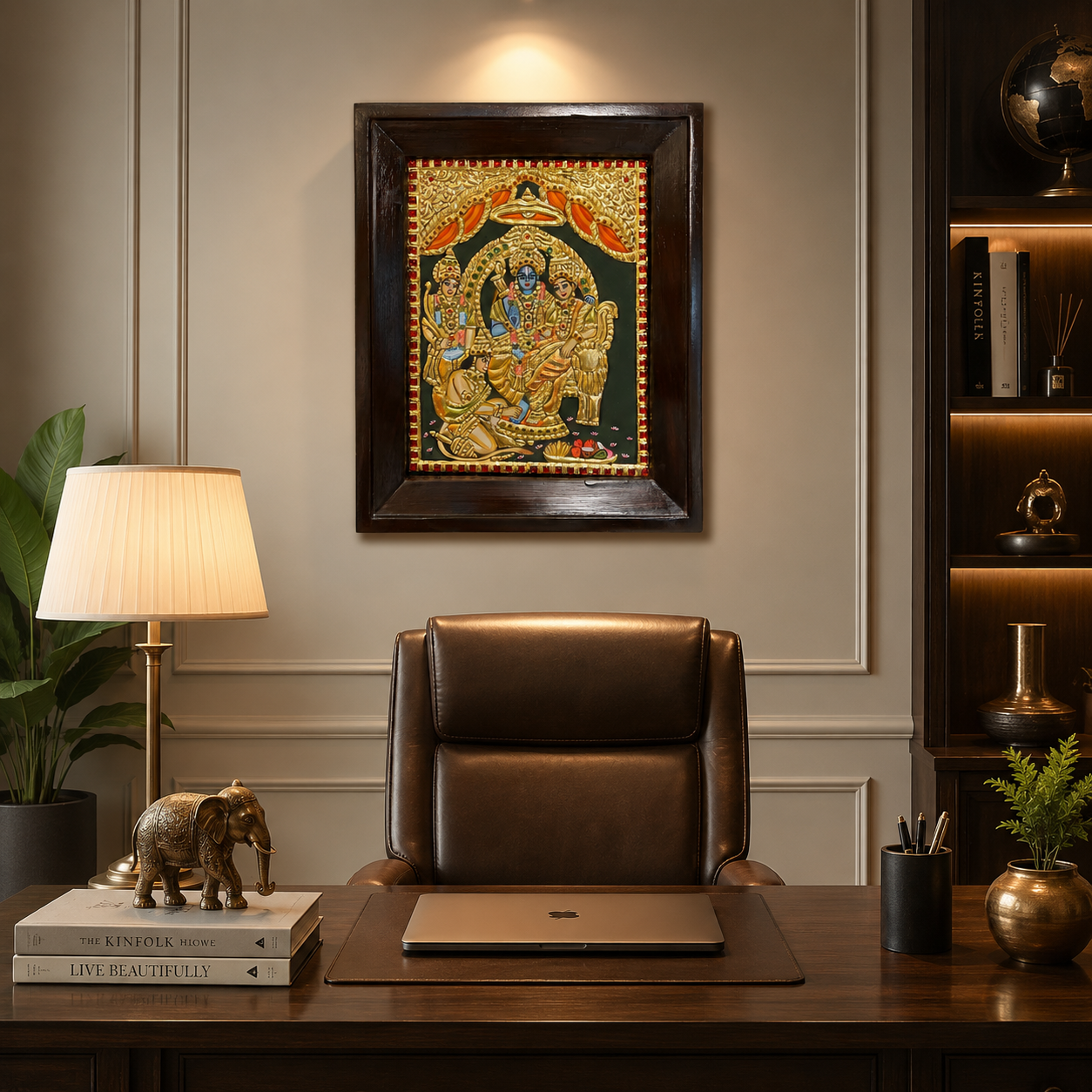 Ram Parivar Tanjore Painting | Rosewood Frame Luxury Pooja Room Wall Art