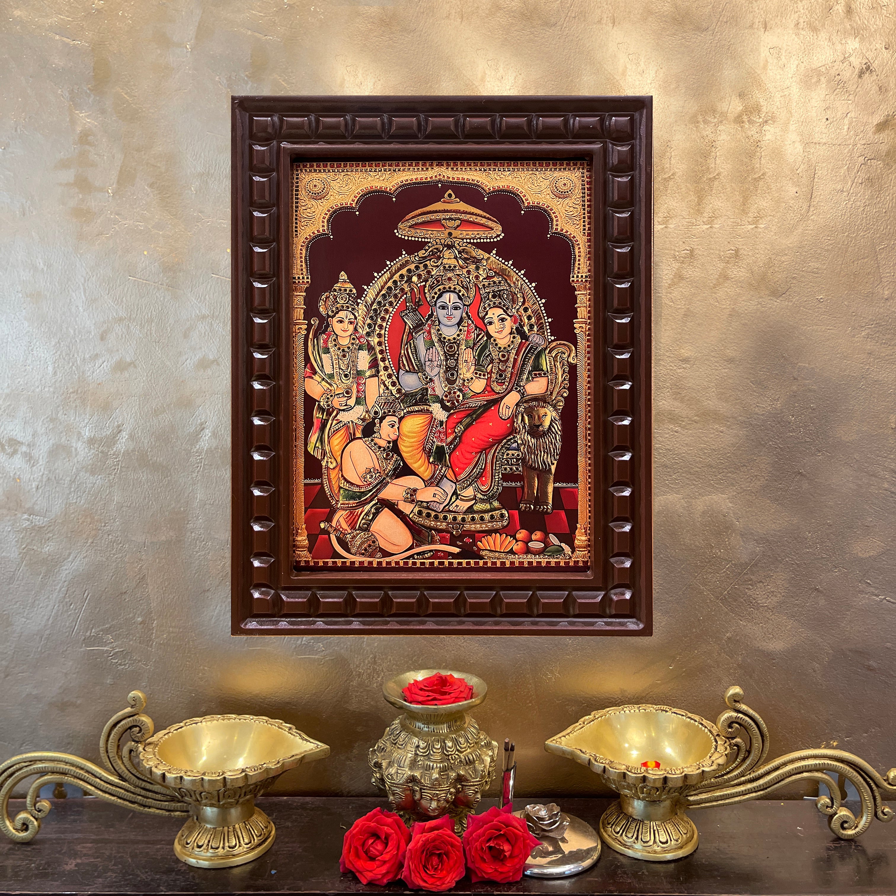 Gold Leafed Ram Parivar in Wooden Frame