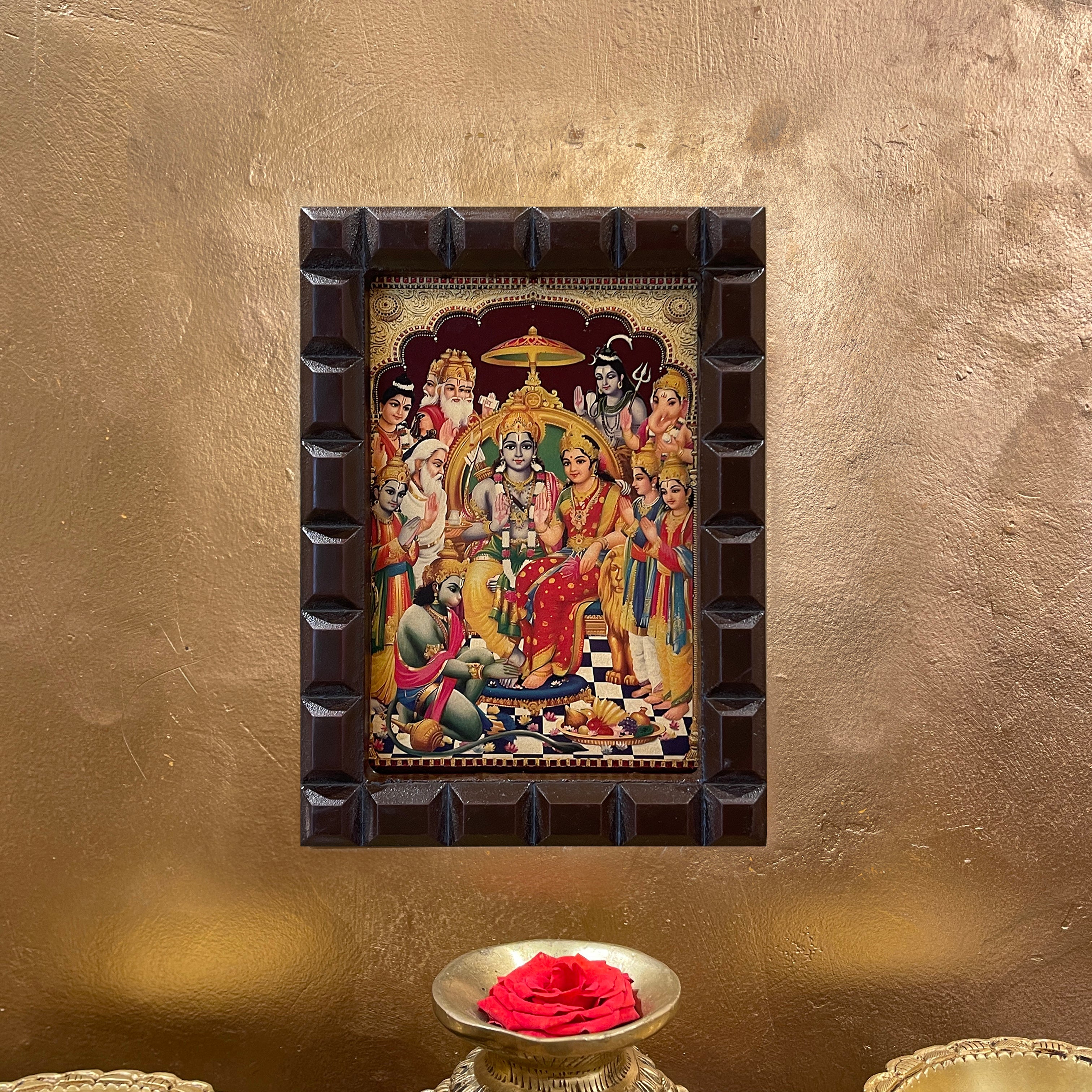 Ram Parivar Framed Devotional Art | Shri Ram Family Hindu Wall Decor
