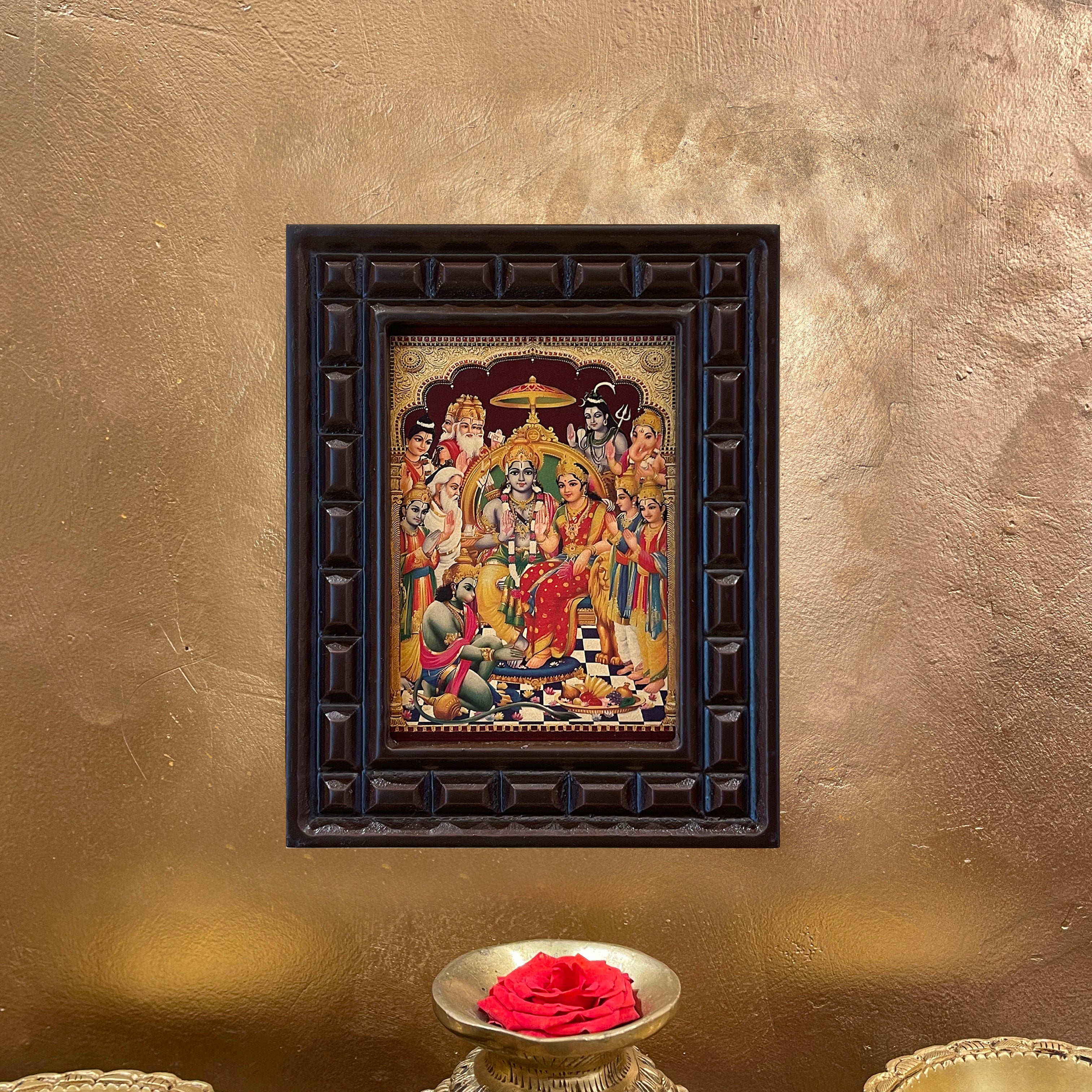 Ram Parivar Framed Devotional Art | Shri Ram Family Hindu Wall Decor