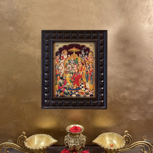 Ram Parivar Framed Devotional Art | Shri Ram Family Hindu Wall Decor