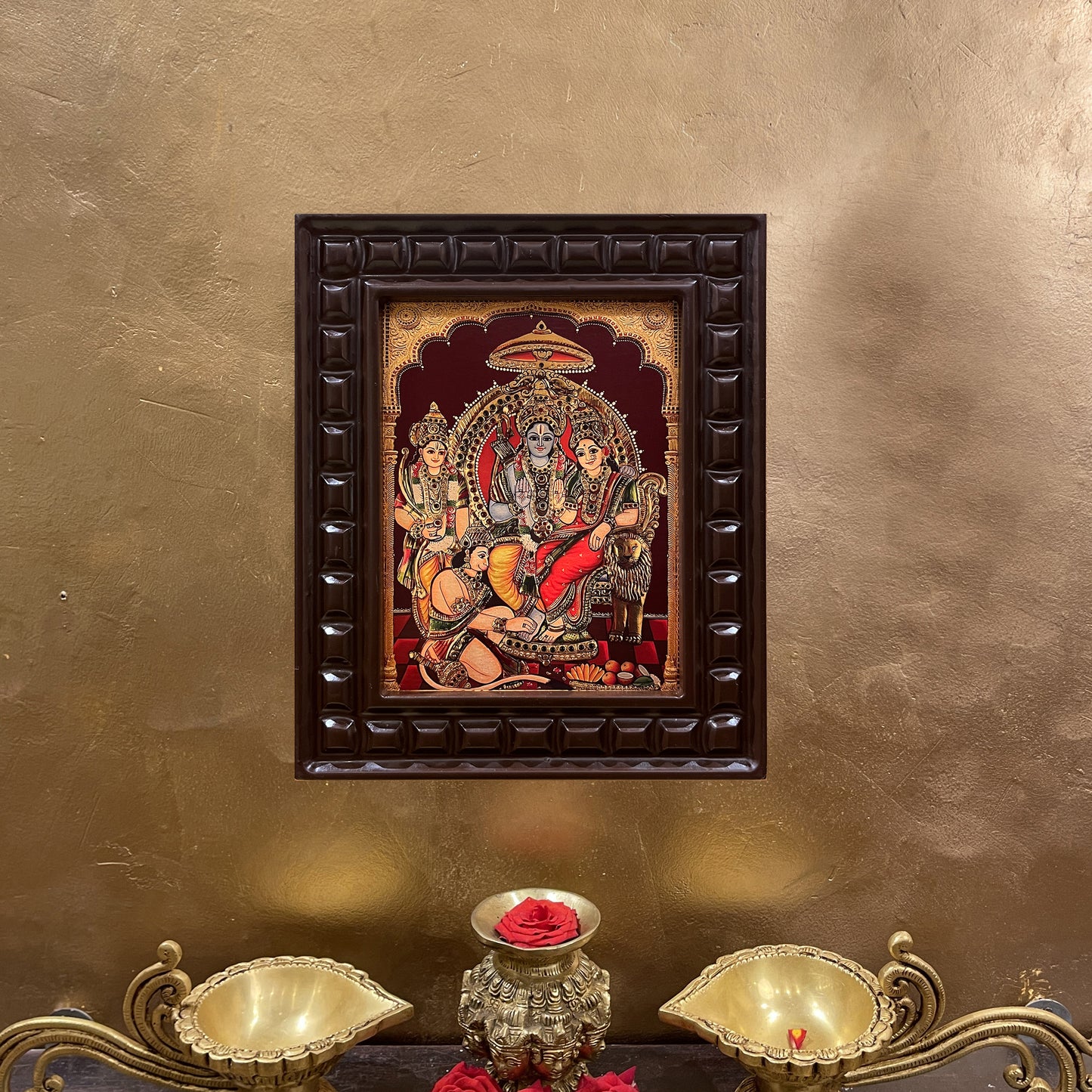 Gold Leafed Ram Parivar in Wooden Frame