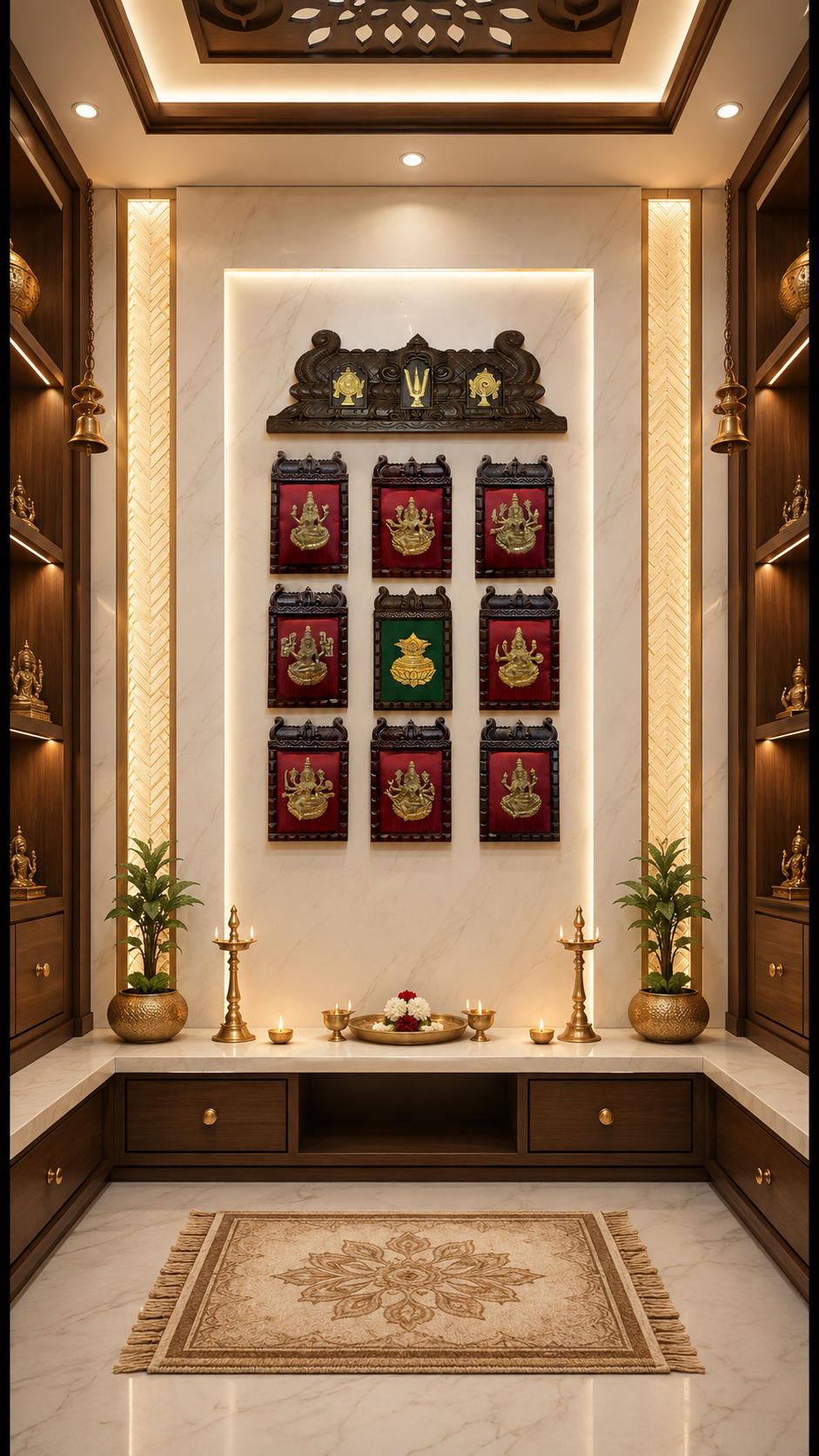 Astha Lakshmi Brass Wall Art Set with Wooden Frames  | Luxury Wall Decor | Estudio