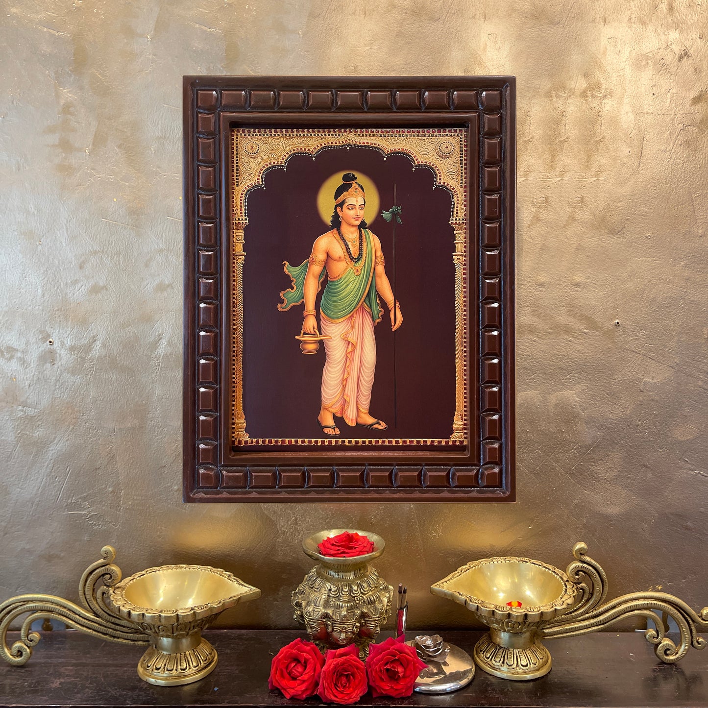 Renukacharya Gold Leafed Art in Wooden Frame