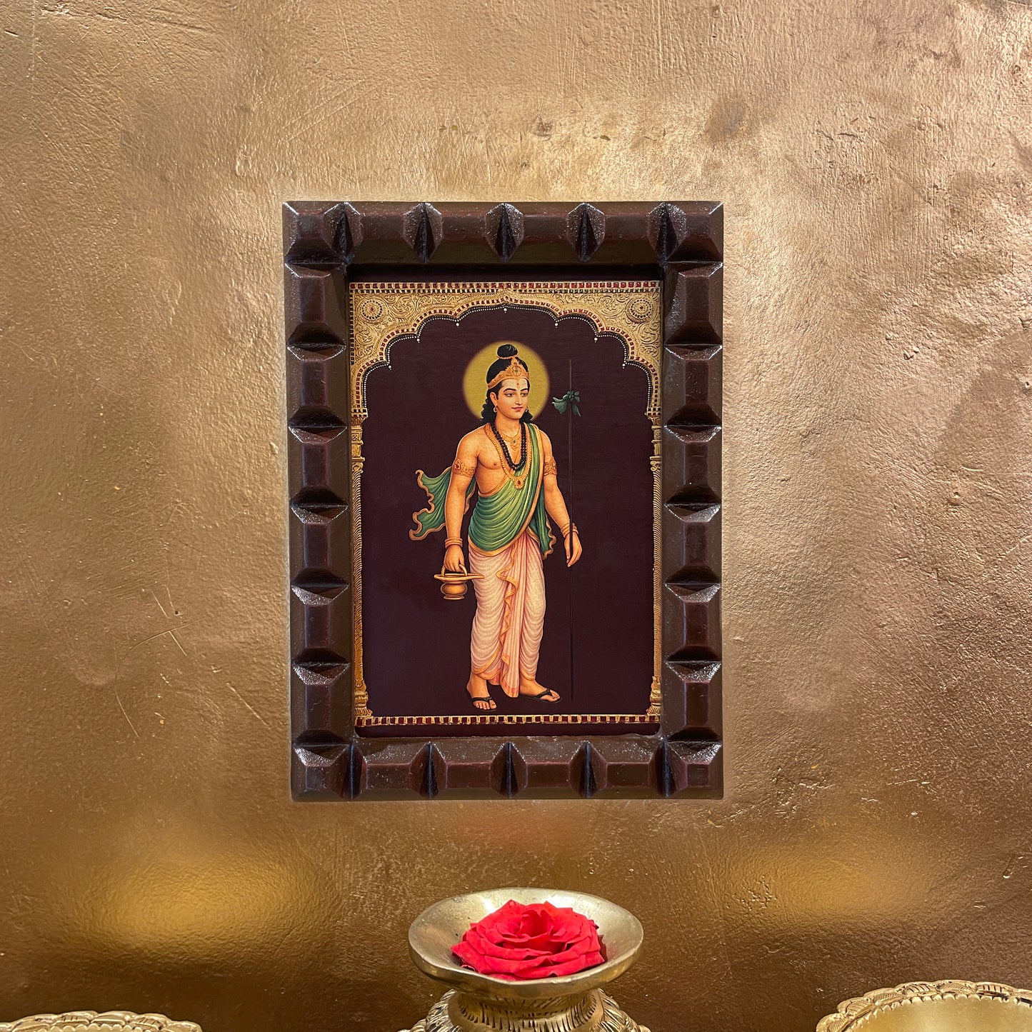 Renukacharya Gold Leafed Art in Wooden Frame