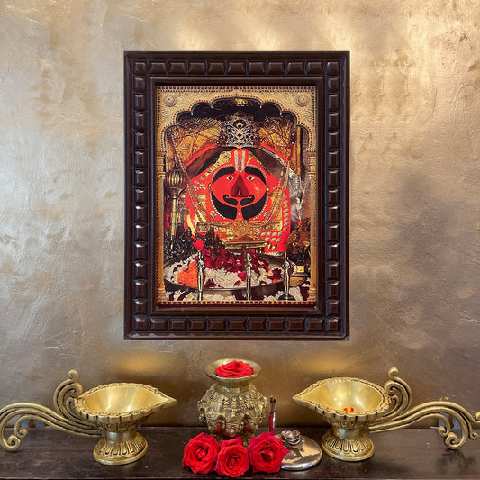 Salasar Hanuman Framed Devotional Art | Bajrangbali Hindu Wall Decor