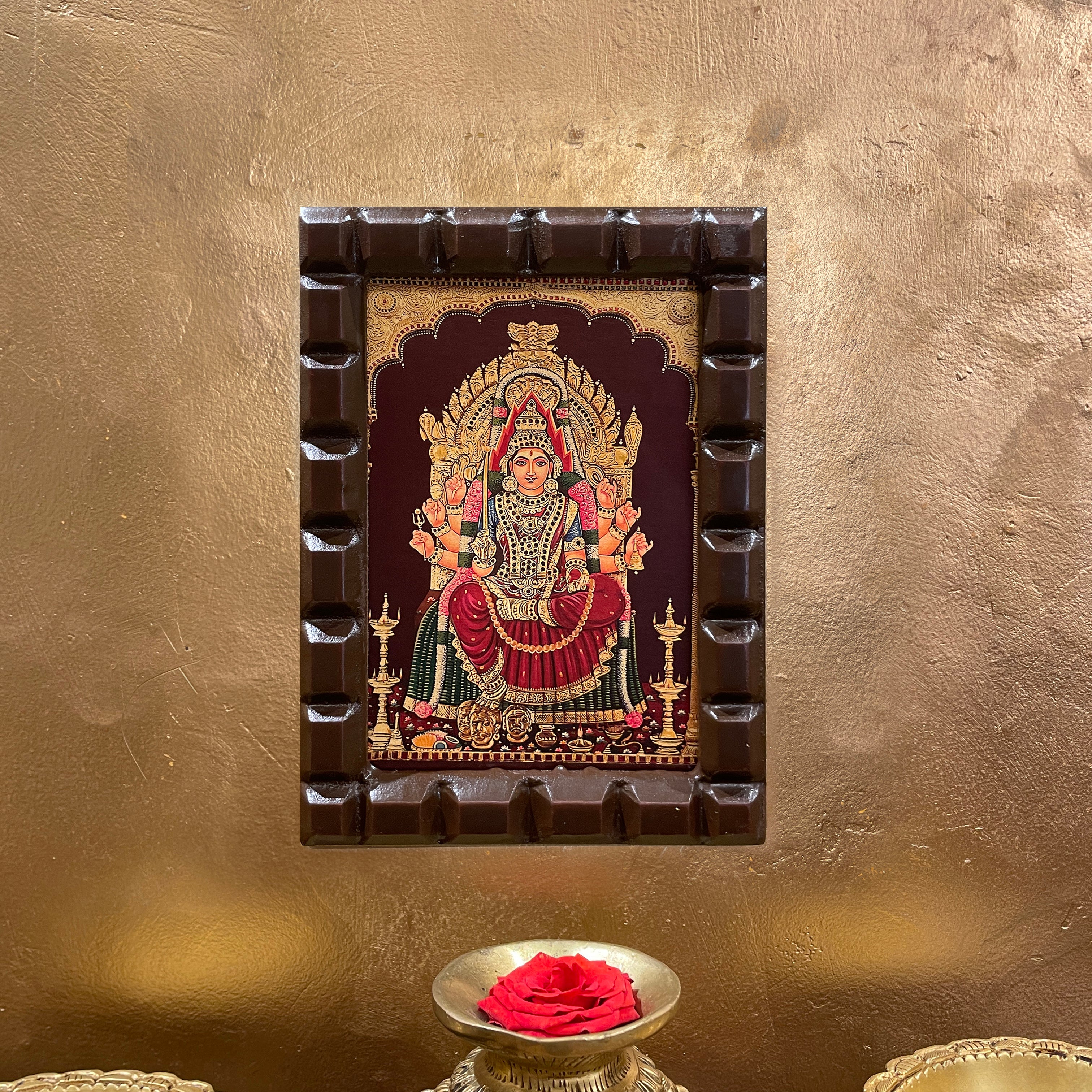 Samayapura Mariamman Gold Leafed Art | Divine Wall Frame for Pooja Room