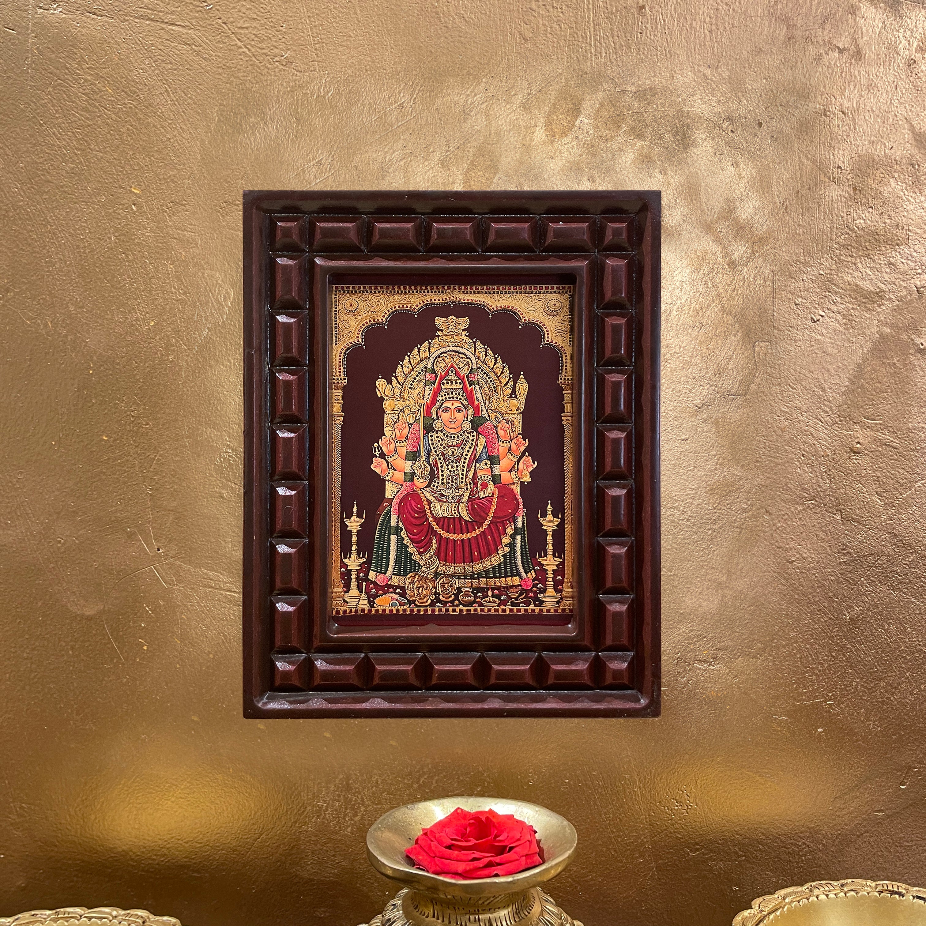 Samayapura Mariamman Gold Leafed Art | Divine Wall Frame for Pooja Room