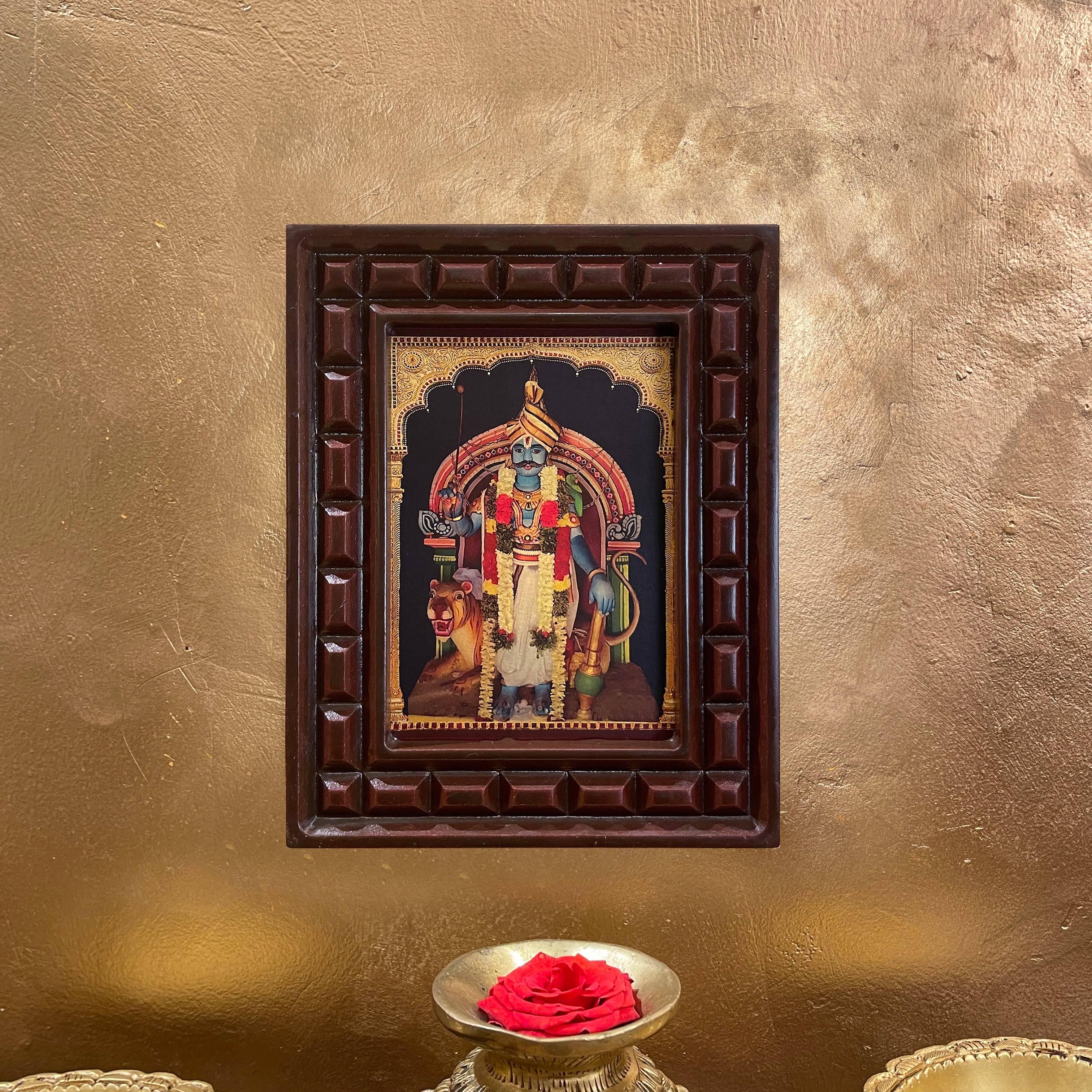 Sangali Andhavan Gold Leafed Art | Guardian Deity Wall Frame for Pooja Room