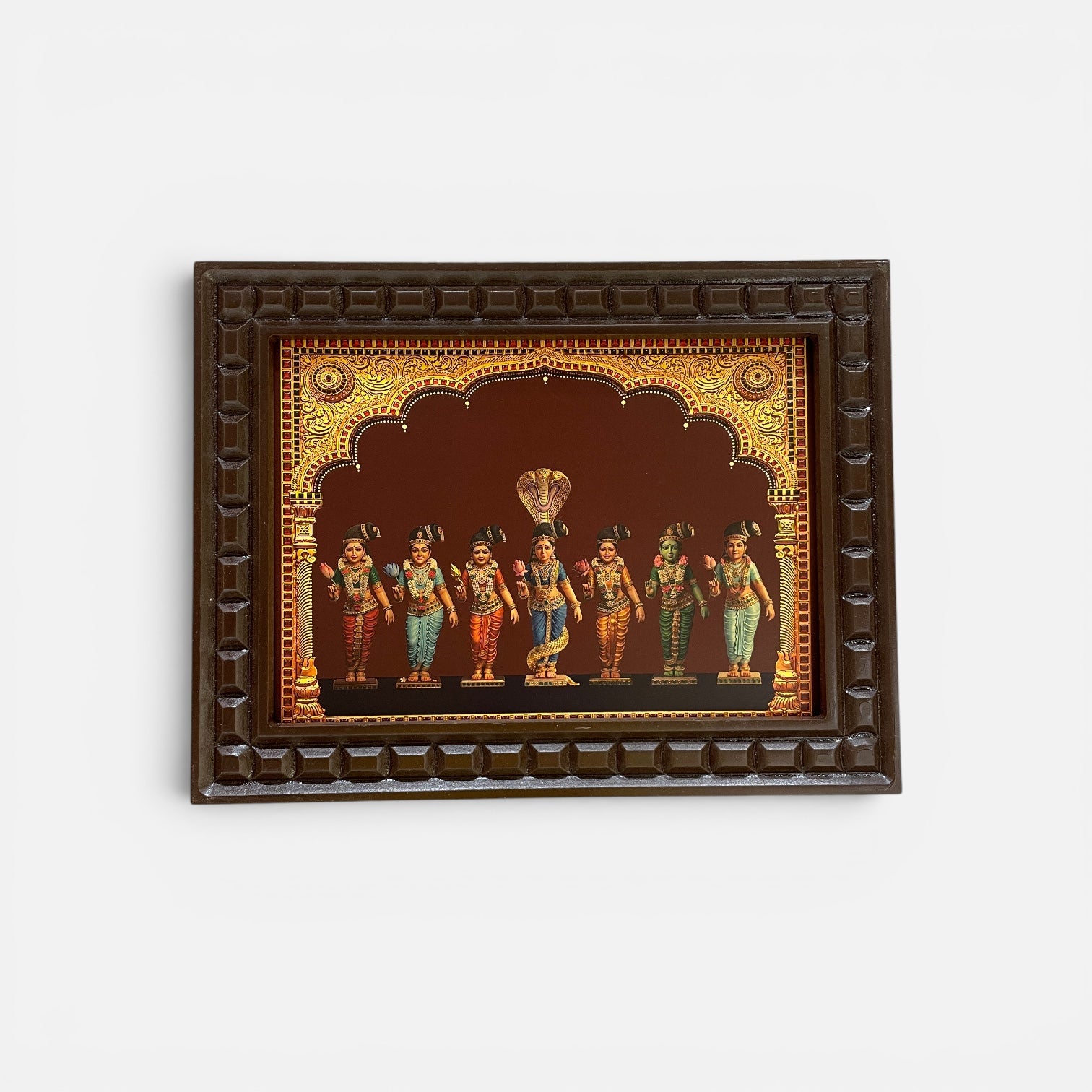 Saptha Kannigal Gold Leaf Artwork | Premium Framed Hindu Wall Art for Pooja Room & Home Decor