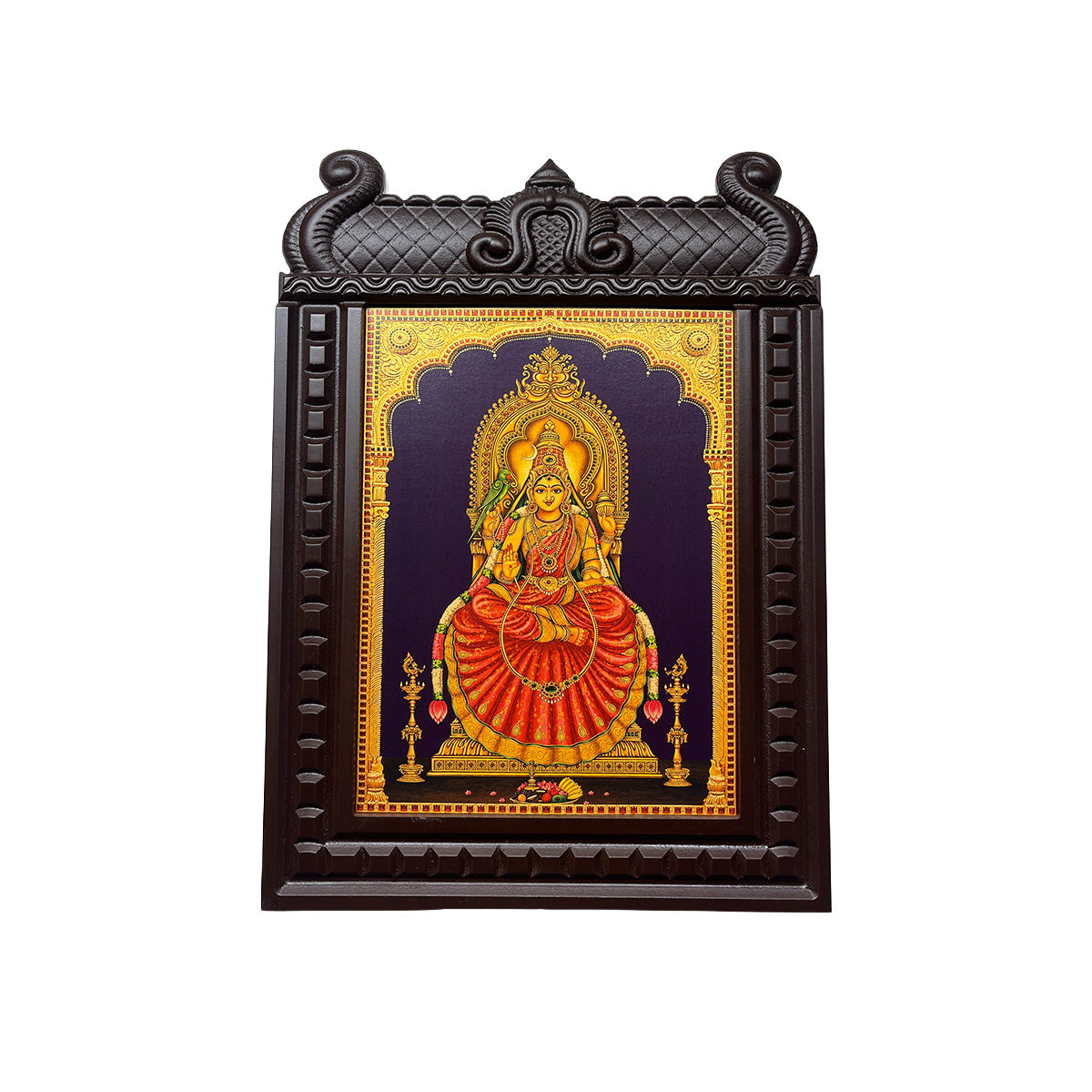 Sringeri Sharadamba Gold Leaf Artwork | Premium Engineered Wooden Temple Frame | Luxury Hindu Wall Decor for Pooja Room