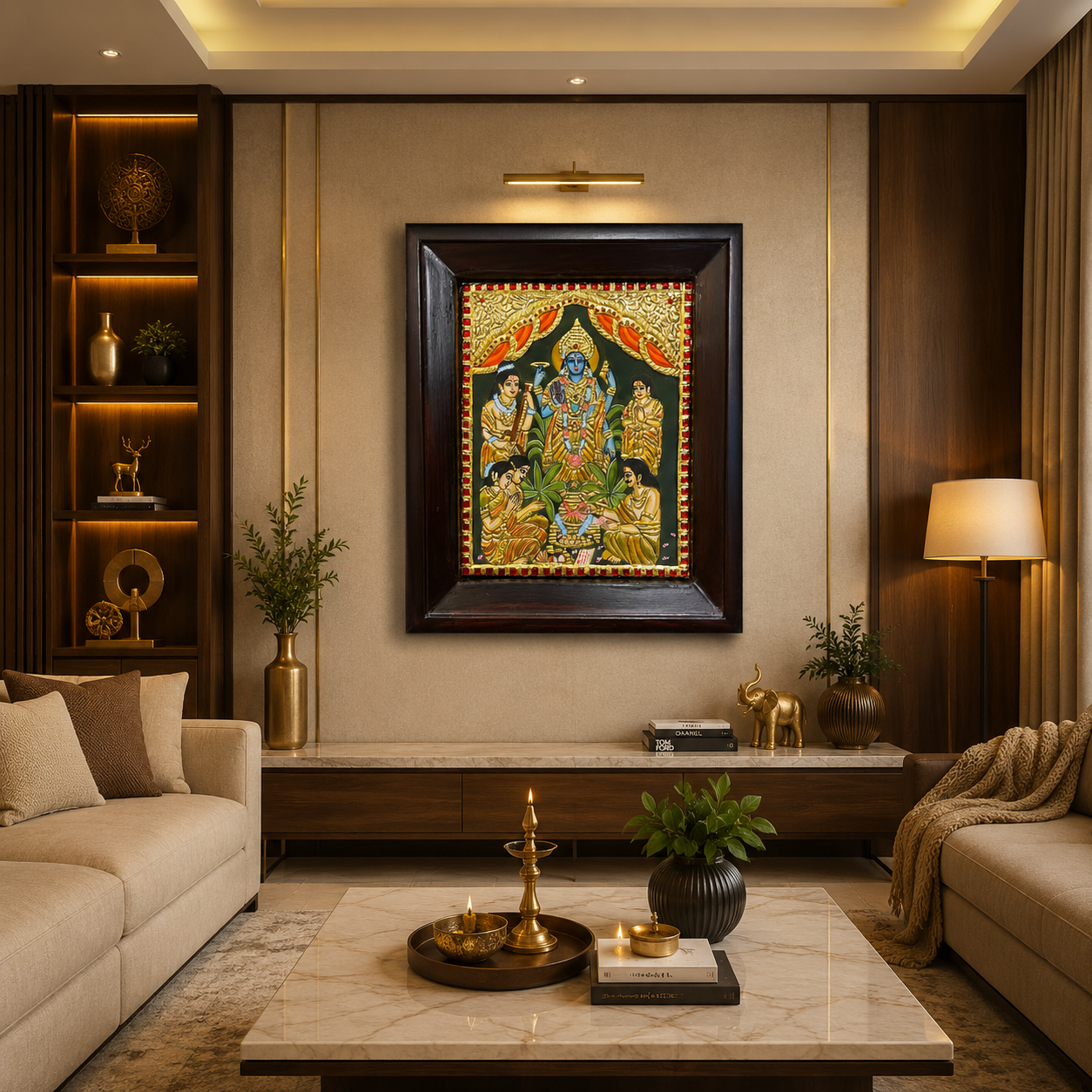 Sri Sathyanarayana Tanjore Painting | Gold Leaf Art in Rosewood Frame for  pooja room