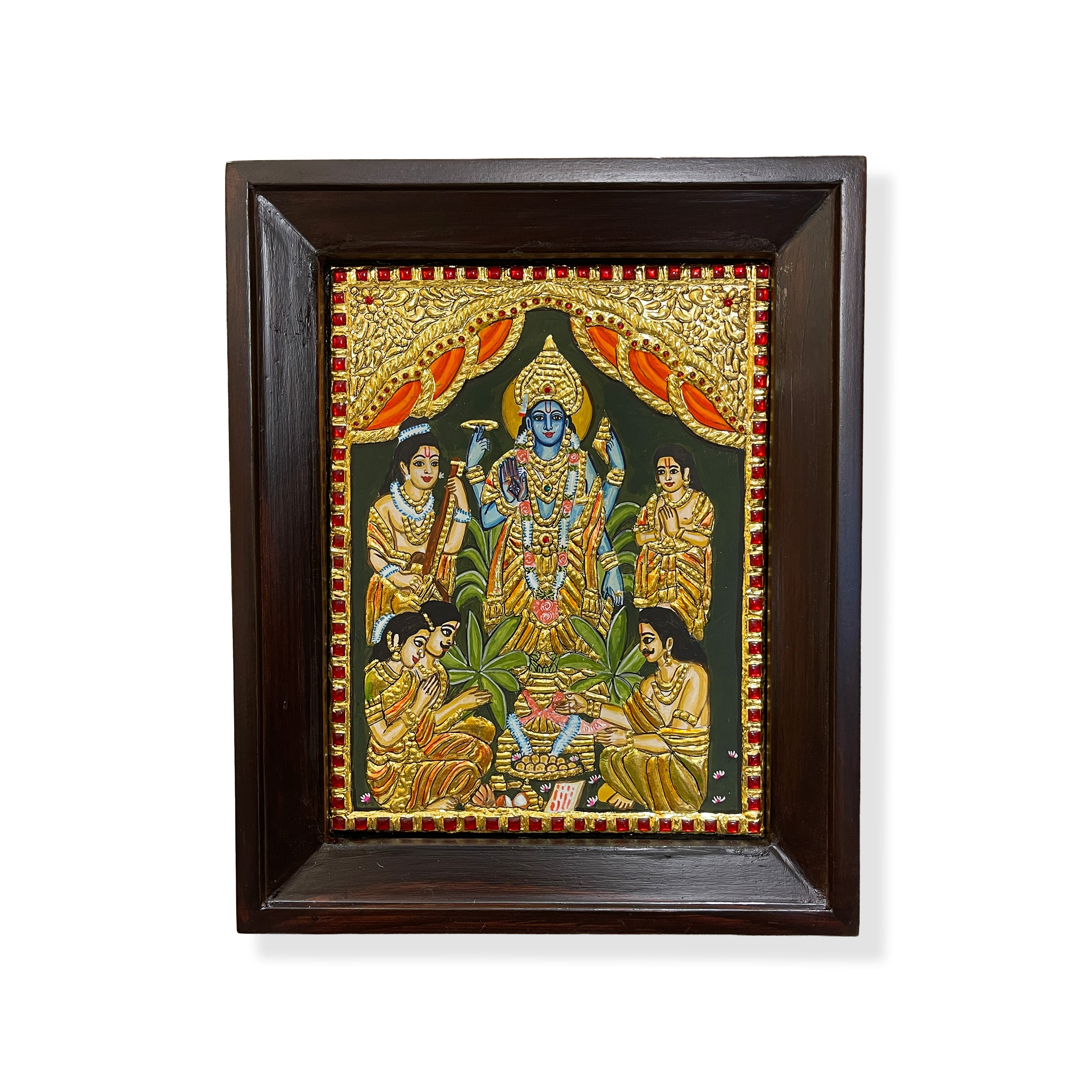 Sri Sathyanarayana Tanjore Painting | Gold Leaf Art in Rosewood Frame for  pooja room
