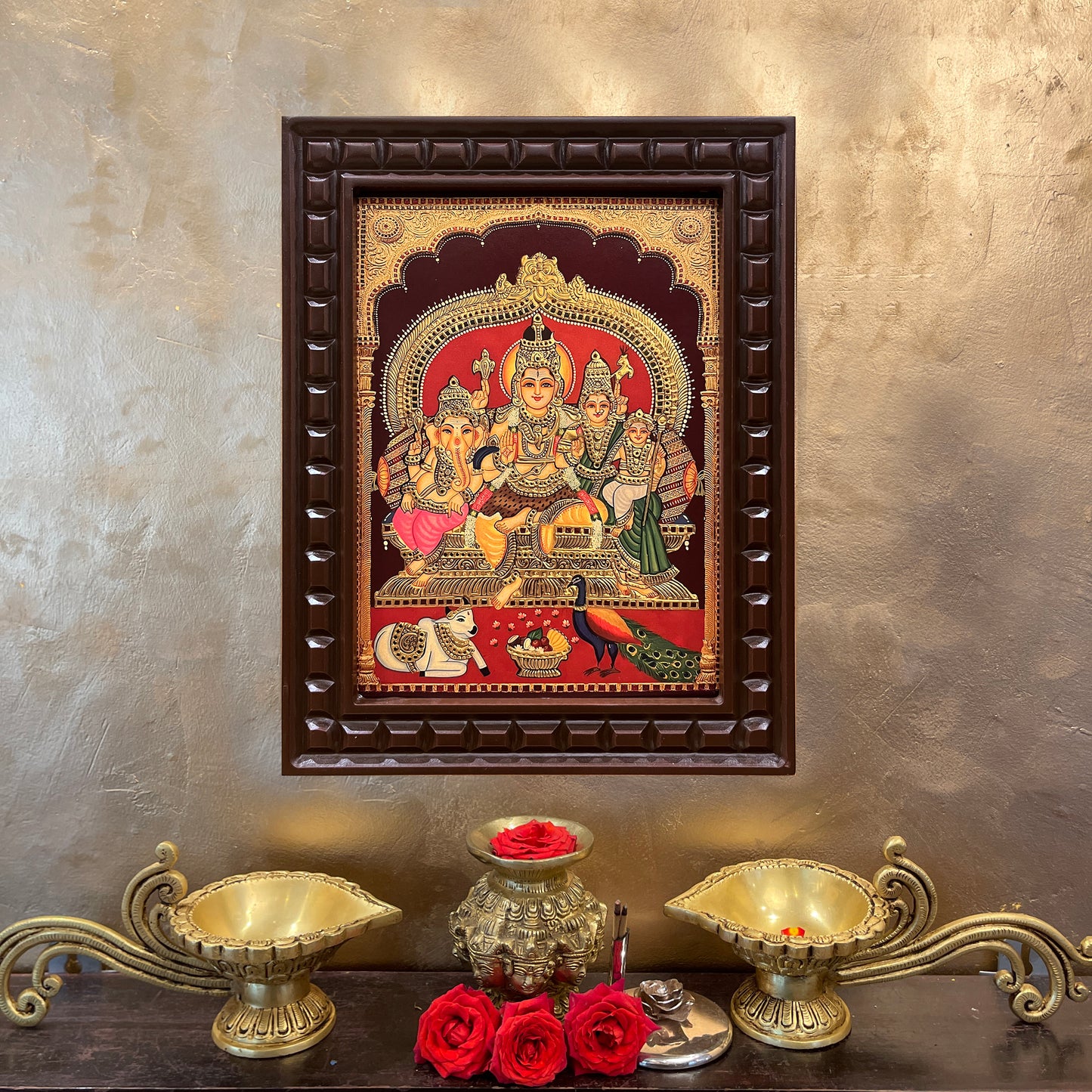 Gold Leafed Shiva Parivar in Wooden Frame
