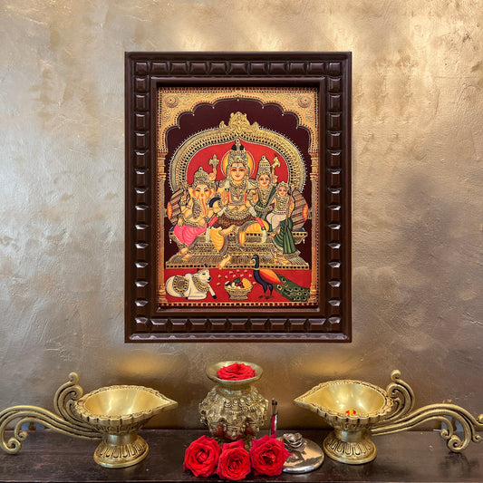 Gold Leafed Shiva Parivar in Wooden Frame