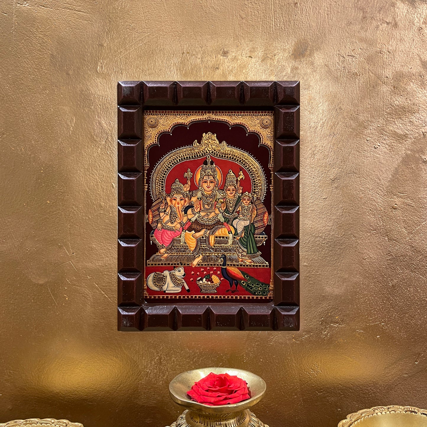 Gold Leafed Shiva Parivar in Wooden Frame