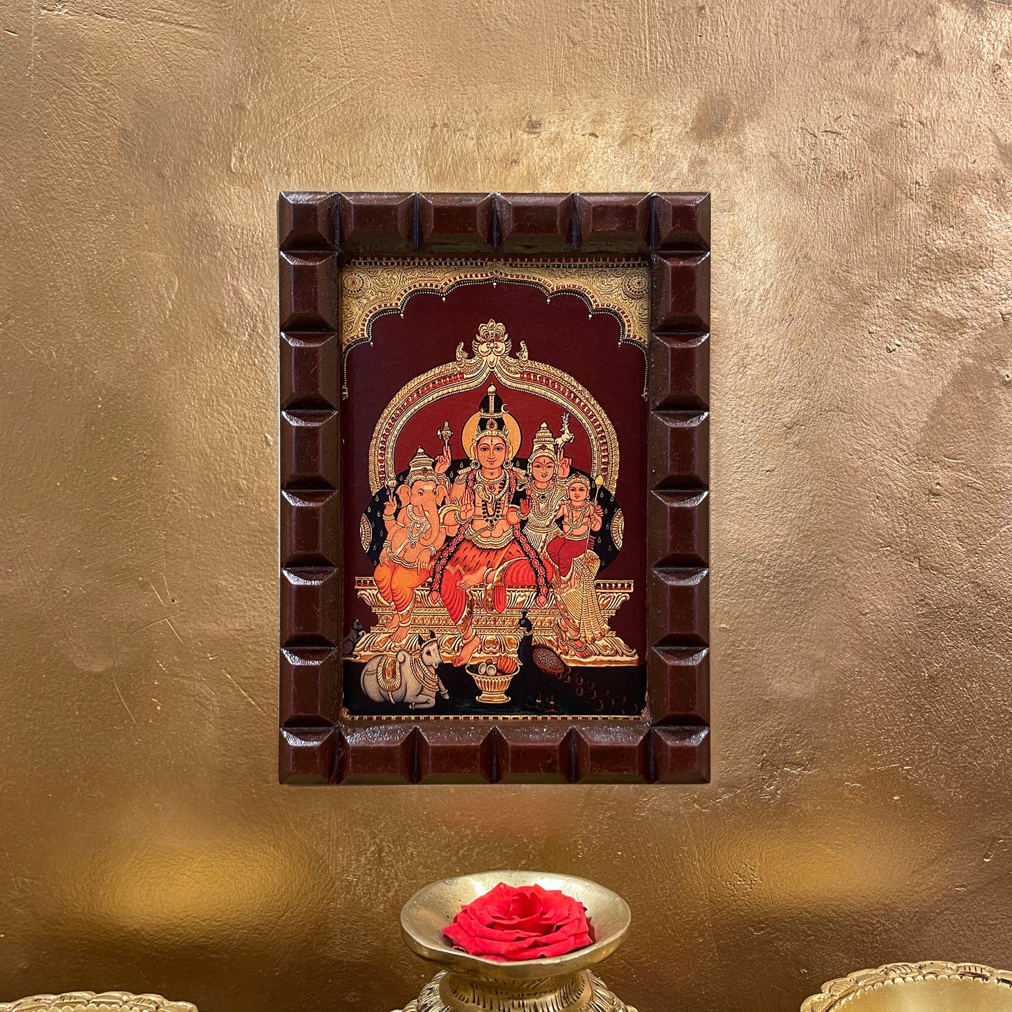 Gold Leafed Shiva Parivar in Wooden Frame