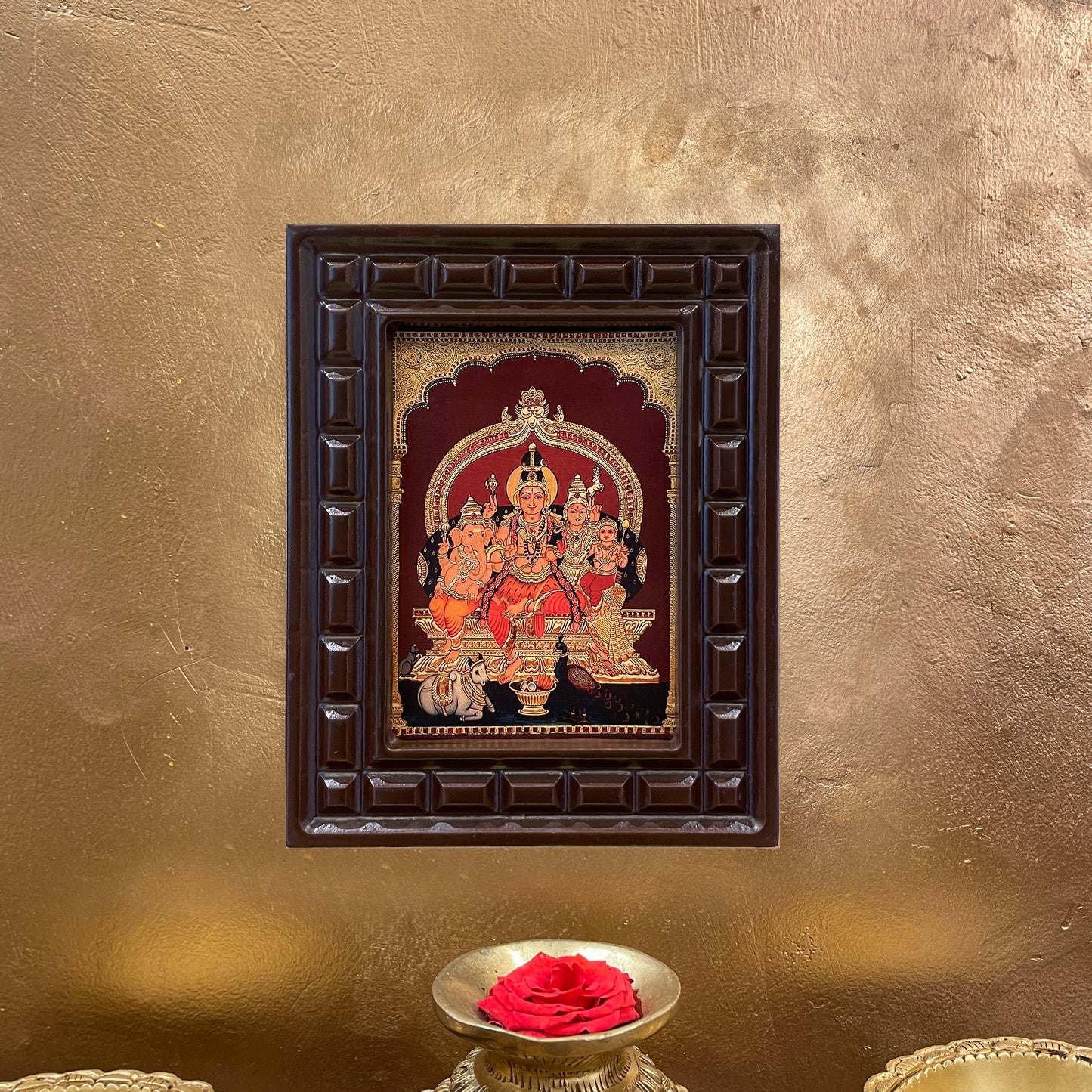Gold Leafed Shiva Parivar in Wooden Frame