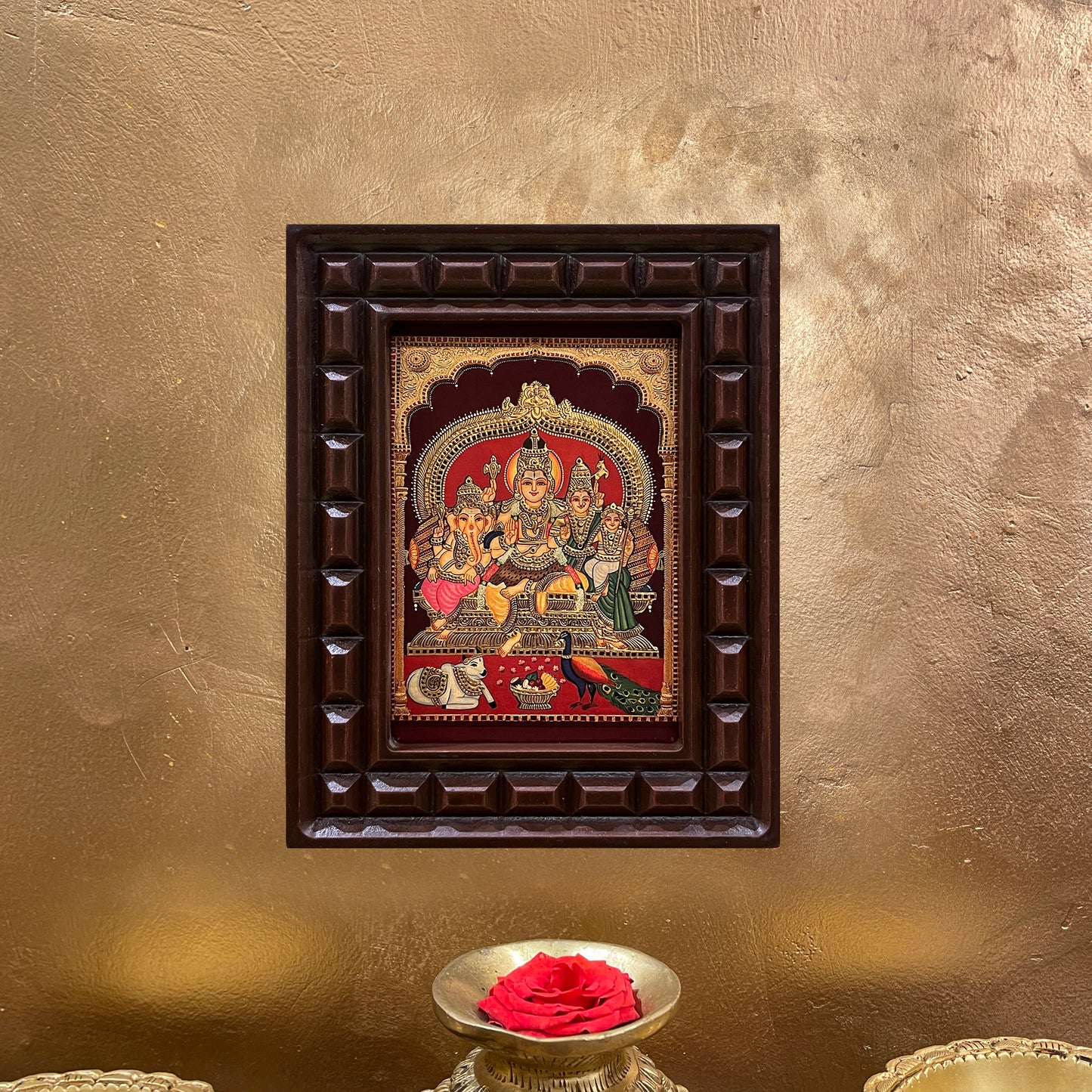 Gold Leafed Shiva Parivar in Wooden Frame