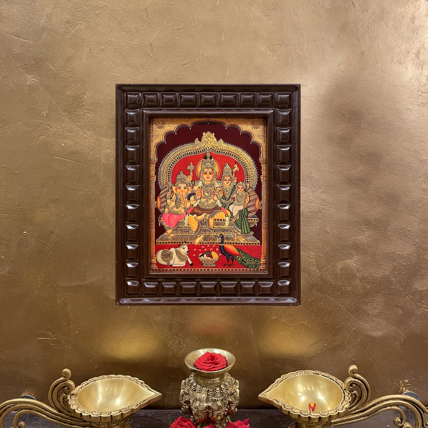 Gold Leafed Shiva Parivar in Wooden Frame